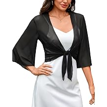 Quenteen Women's Bolero Shrug Cardigan Tie Open Front 3/4 Sleeve Cropped Top Short Lightweight Jacket for Dresses