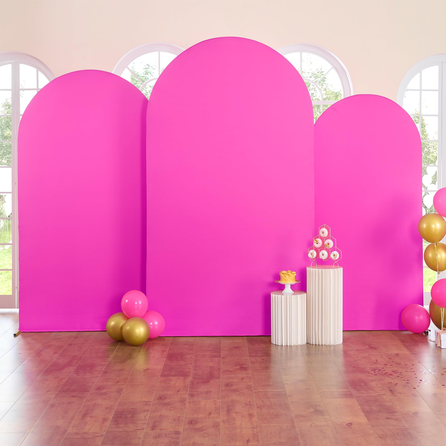 Lot de 3 Housses de Fond pour Arche de 2 m, 2 Couches, 2 Couches, Extensibles, Rose Vif, en élasthanne, pour Arche Chiara Ronde, pour fête d'anniversaire Barbie