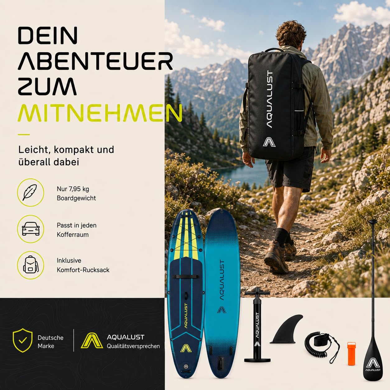 SUP Board aufblasbar Paddel Standup Paddle Stand Up Paddling | 365×84×15cm, 170 kg Traglast, Türkis, Boardset mit Pumpe, Finne, Leash und Rucksack