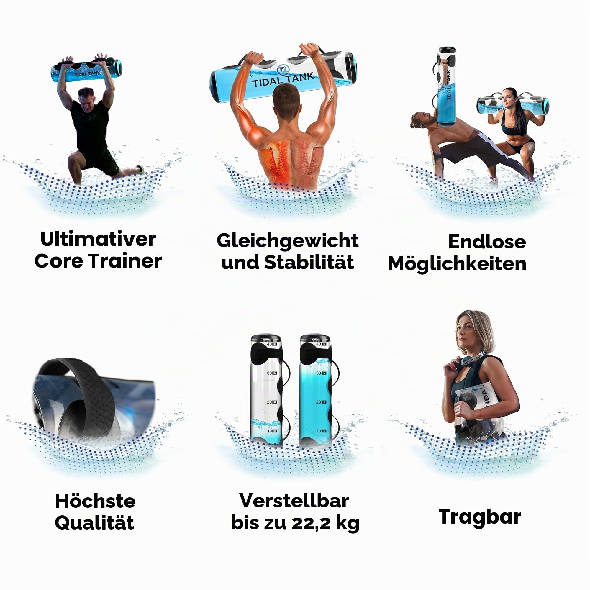 Tidal Tank Aquabag statt Sandsack Trainings-Powerbag mit Wassergewicht, Ultimatives Rumpf- und Gleichgewichtstraining, von 3kg bis 30kg
