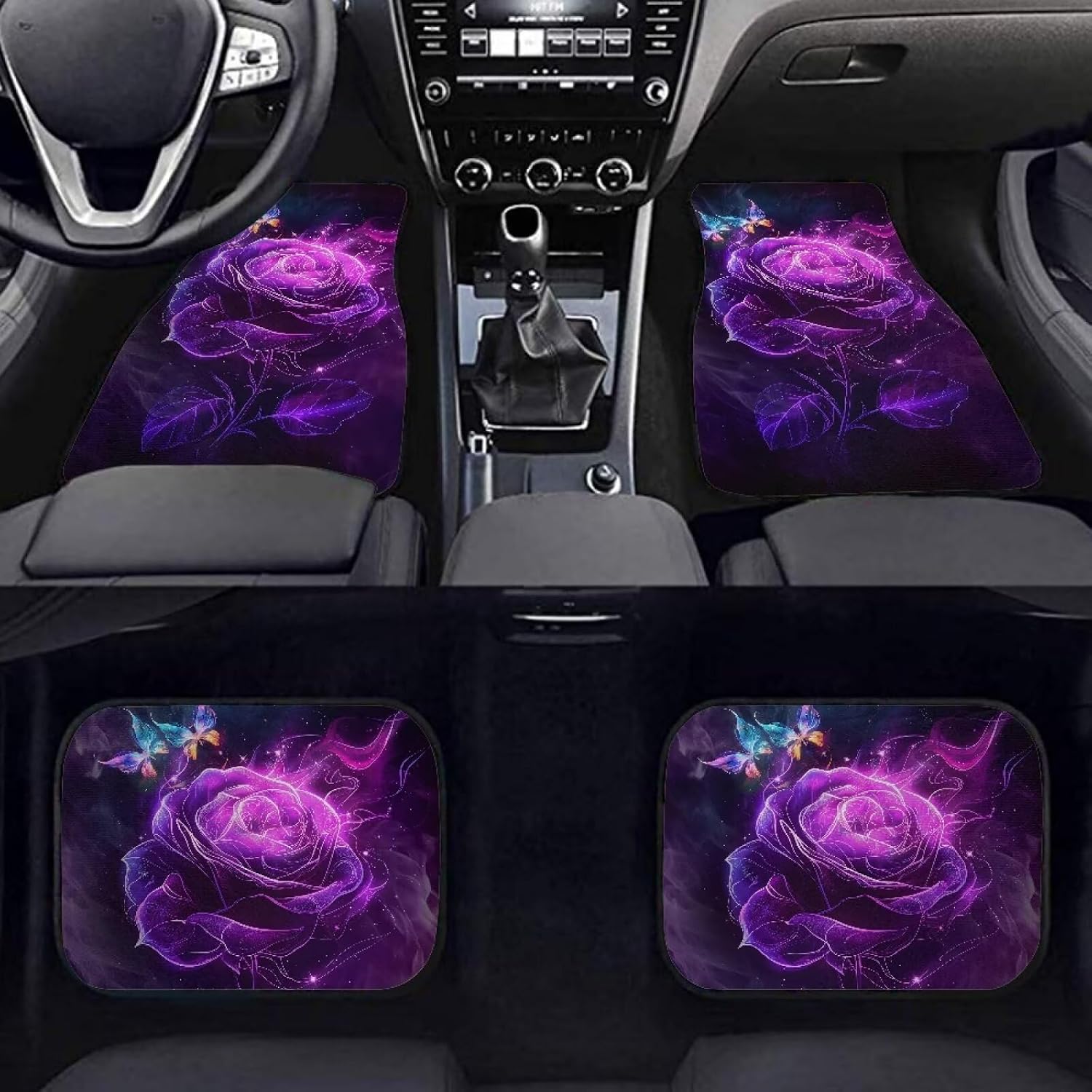 Purple Rose Universal Car Floor Mats for Women Easy to Install Driver Passenger and Rear Floor Mats with Anti-Slip Pad for SUV,Vans,sedans,Trucks,Car Mats Full Set 4 Pcs