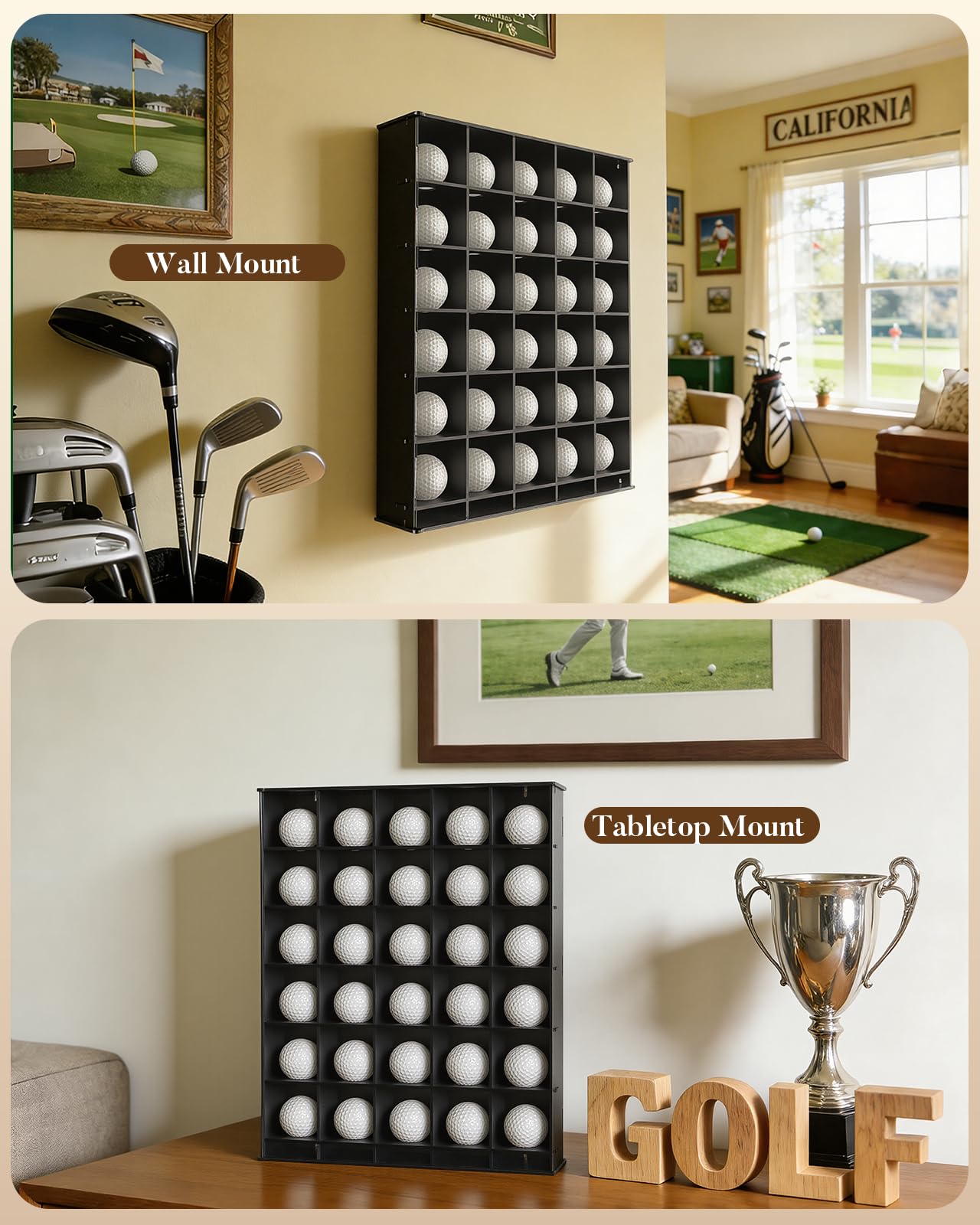 Vitrine für 30 Golfbälle mit 98 % UV-Schutz, Acryl-Tür, Autogramm-Golfball-Aufbewahrung, Wandhalterung oder Ständer, tolles Geschenk für Golfer, Schwarz