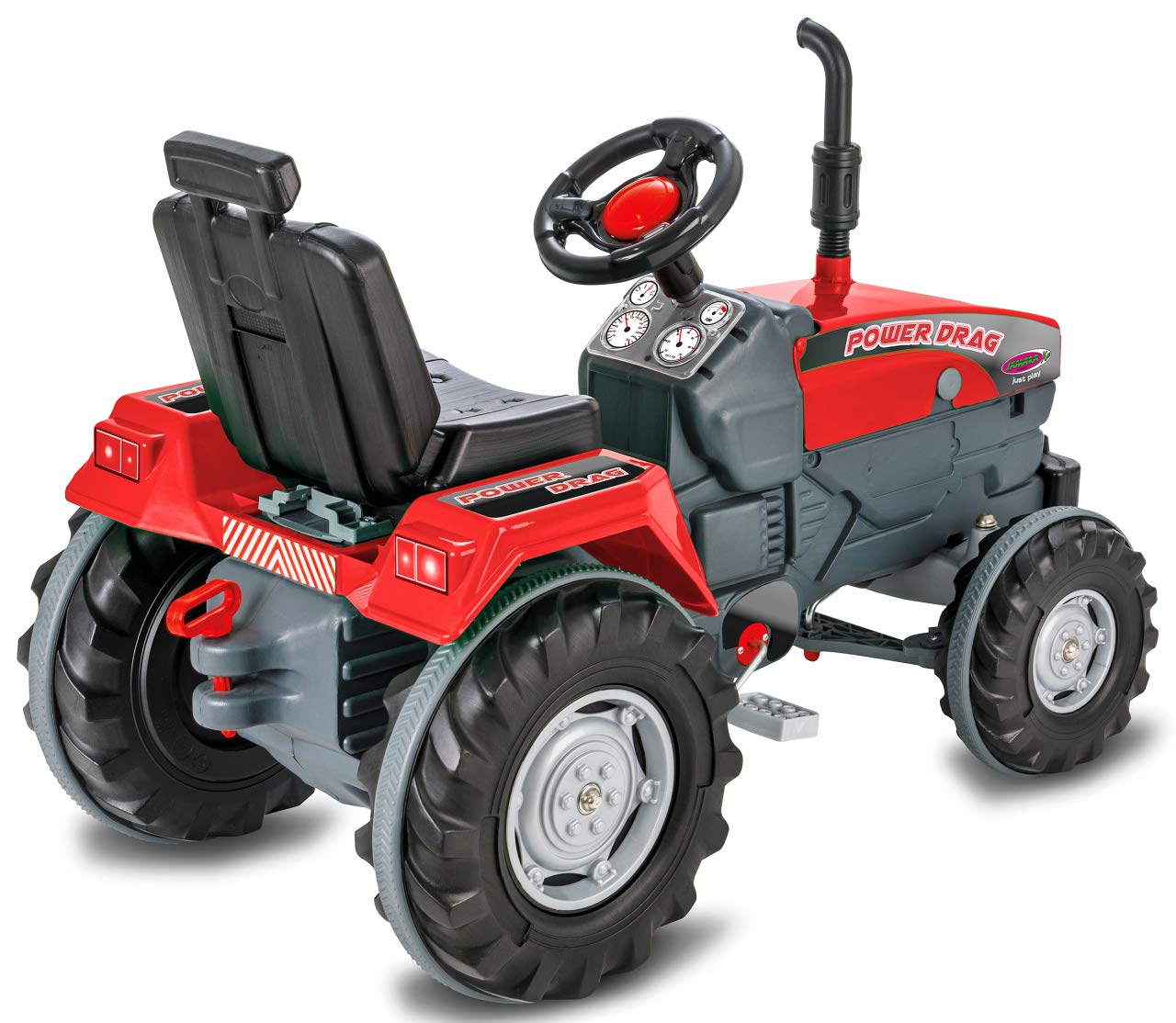 Trettraktor Power Drag - Kippschutz, Hupe, Verstellbarer Sitz Motorhaube aufklappbar, Anhängerkupplung, Antrieb durch Treten der Pedale