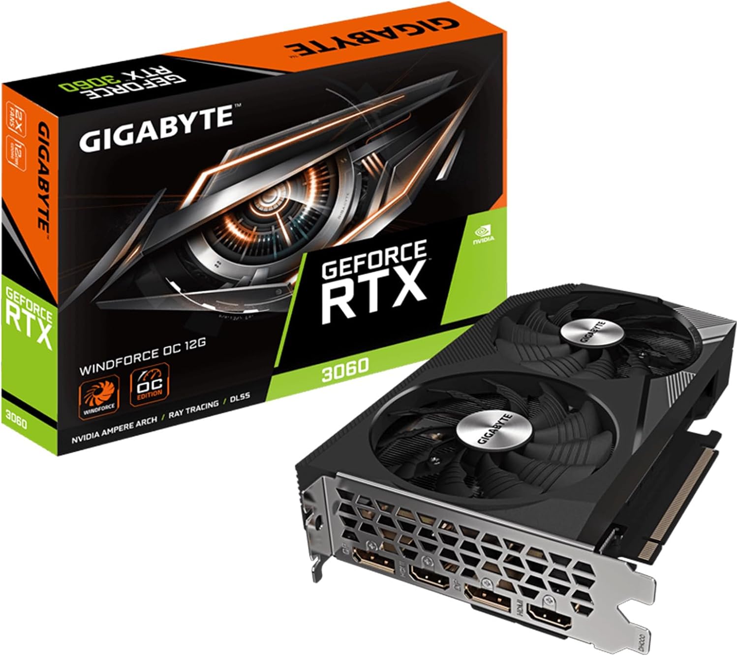 GeForce RTX 3060 WINDFORCE OC 12G (rev. 2.0) Graphics Card, 2X WINDFORCE Fans, 12GB 192-bit GDDR6, GV-N3060WF2OC-12GD Rev2.0 Video Card