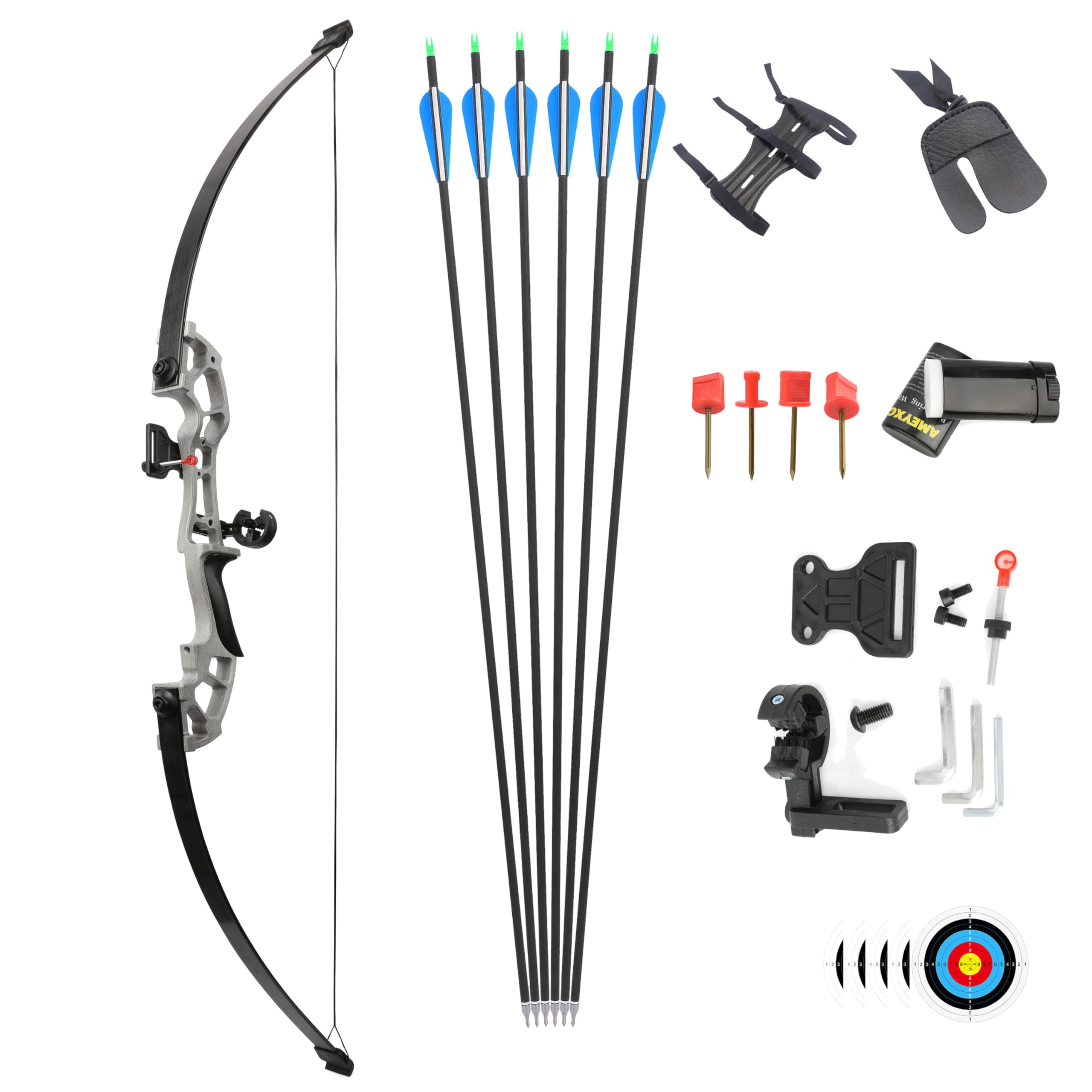 FQH 50" Archery Takedown Recurve Bow and Arrow Set 30-50 lbs Hunting Longbow for Adults and Beginners Outdoor Hunting Target Archery Competition (Bow Set(Silver), 45 lbs)