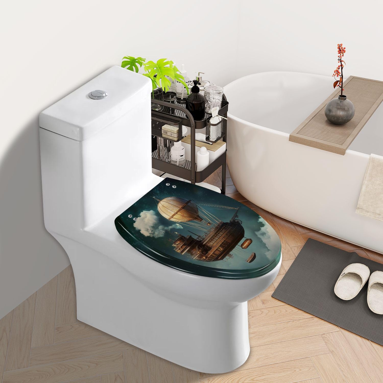 Elongated Toilet Seat Magic airship Resin Toilet Seat Slow Quiet Close with Quick-Release Hinges Toilet Seat with Cover Easy to Clean Install