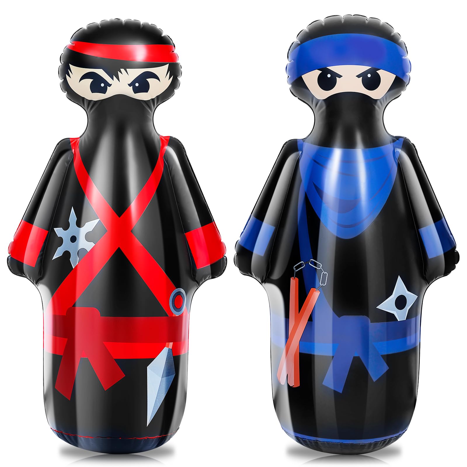 Shappy 2 Pcs 47 Inches Kids Punching Bag Ninja Inflatable Bop Bag Ninja Party Favors Bounce-Back Inflatable Boxing Bag for Kids Ninja Party Game Punch Play Karate Indoor Outdoor