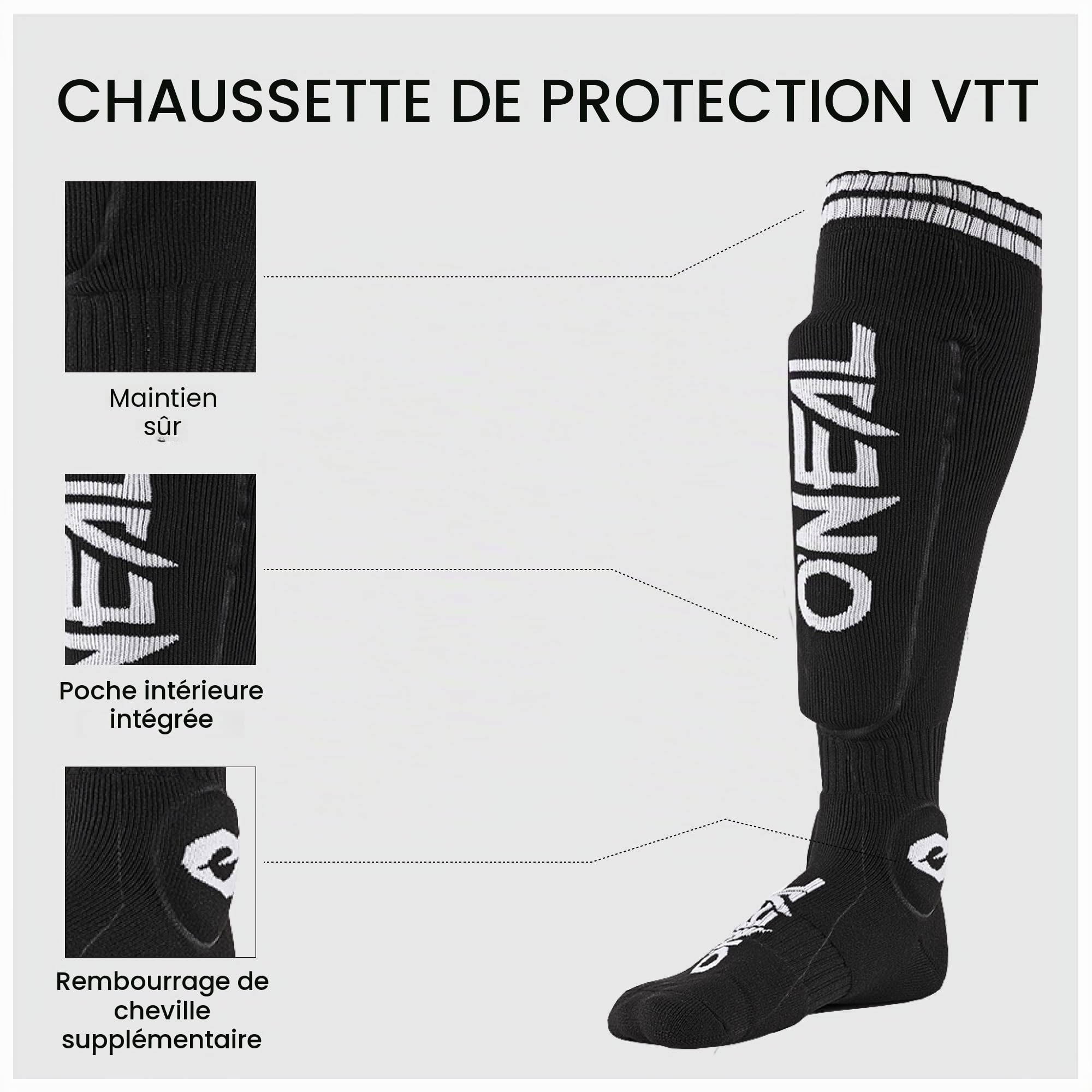 O'NEAL | Chaussettes de Motocross | MX Enduro | Matériaux d'évacuation de l'humidité, Talon et Semelle en Tricot épais, Poches intégrées | Chaussette de Protection MTB | Adulte | Noir | Taille Unique
