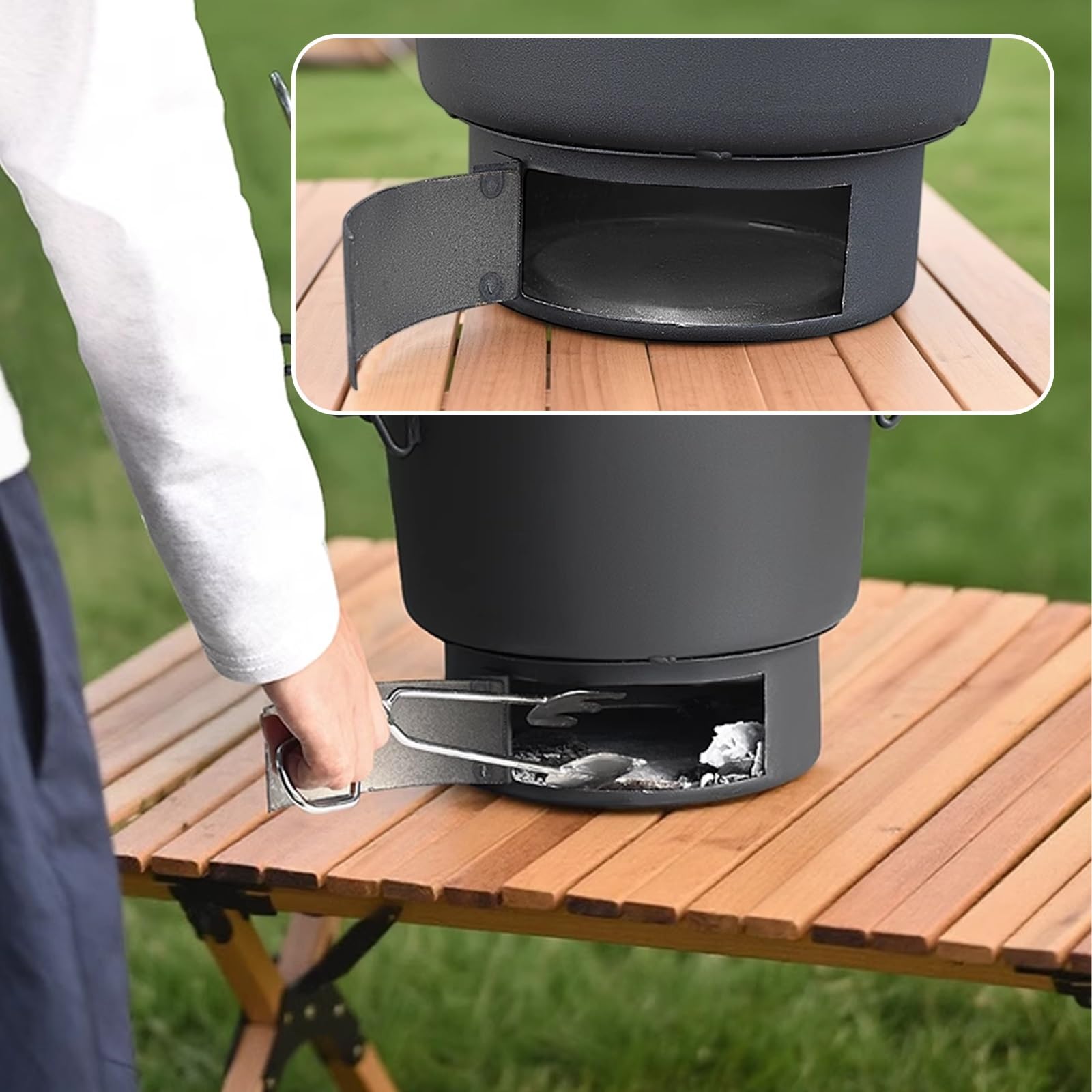 Estufa de Leña Pequeña Camping Fabricado en Hierro con Asa Cocina de Leña Diseño para Recoger Cenizas Ideal para Acampar y Actividades Al Aire Libre(D)