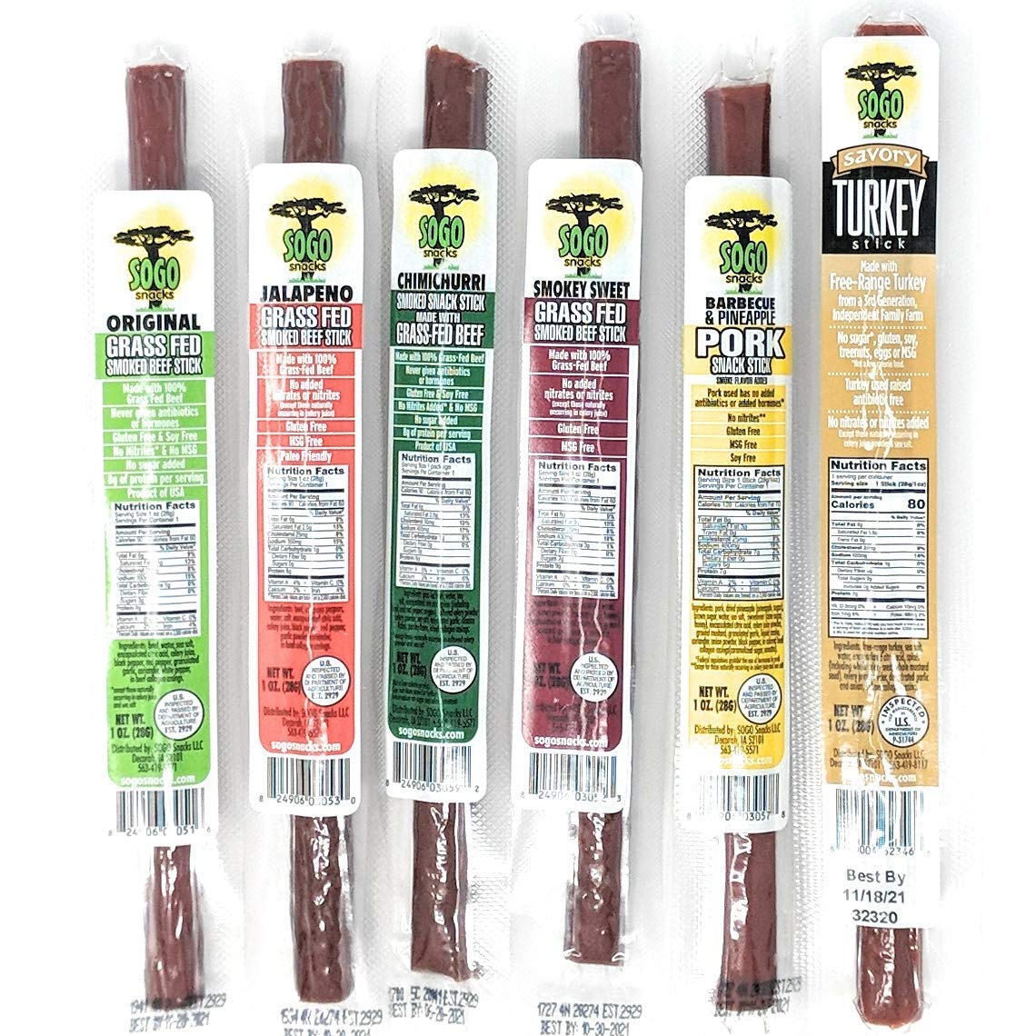 6 Flavor Variety Meat Sticks - Grass-fed Beef, Pork & Turkey