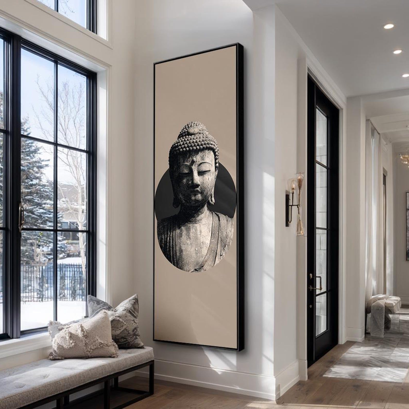 YUSUZHU Cuadro vertical de Buda para pared, decoración de pared de Buda, lámina de arte budista, lienzo grande, pintura alta y estrecha de decoración espiritual para yoga (60x180cm/marco interior)