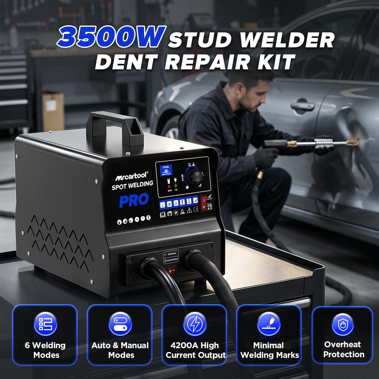 3500W 4200A Ausbeulspotter mit 6 Modi und Manueller/AUTO Betriebsart,220V professionelles Ausbeulwerkzeug für Karosserie mit Überhitzungsschutz,für PKW‑LKW‑Karosseriereparatur und Blechrichten