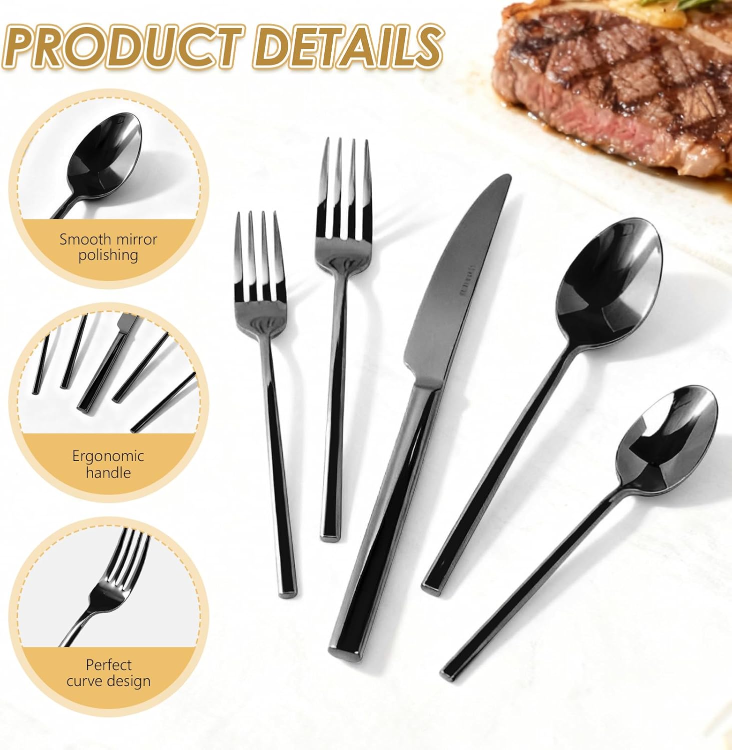 Silverware Set,Heavy-Duty Stainless Steel Flatware Set,Mirror Polished Cutlery Utensil Sets,Dishwasher Safe for Home, Restaurant, Wedding, Party