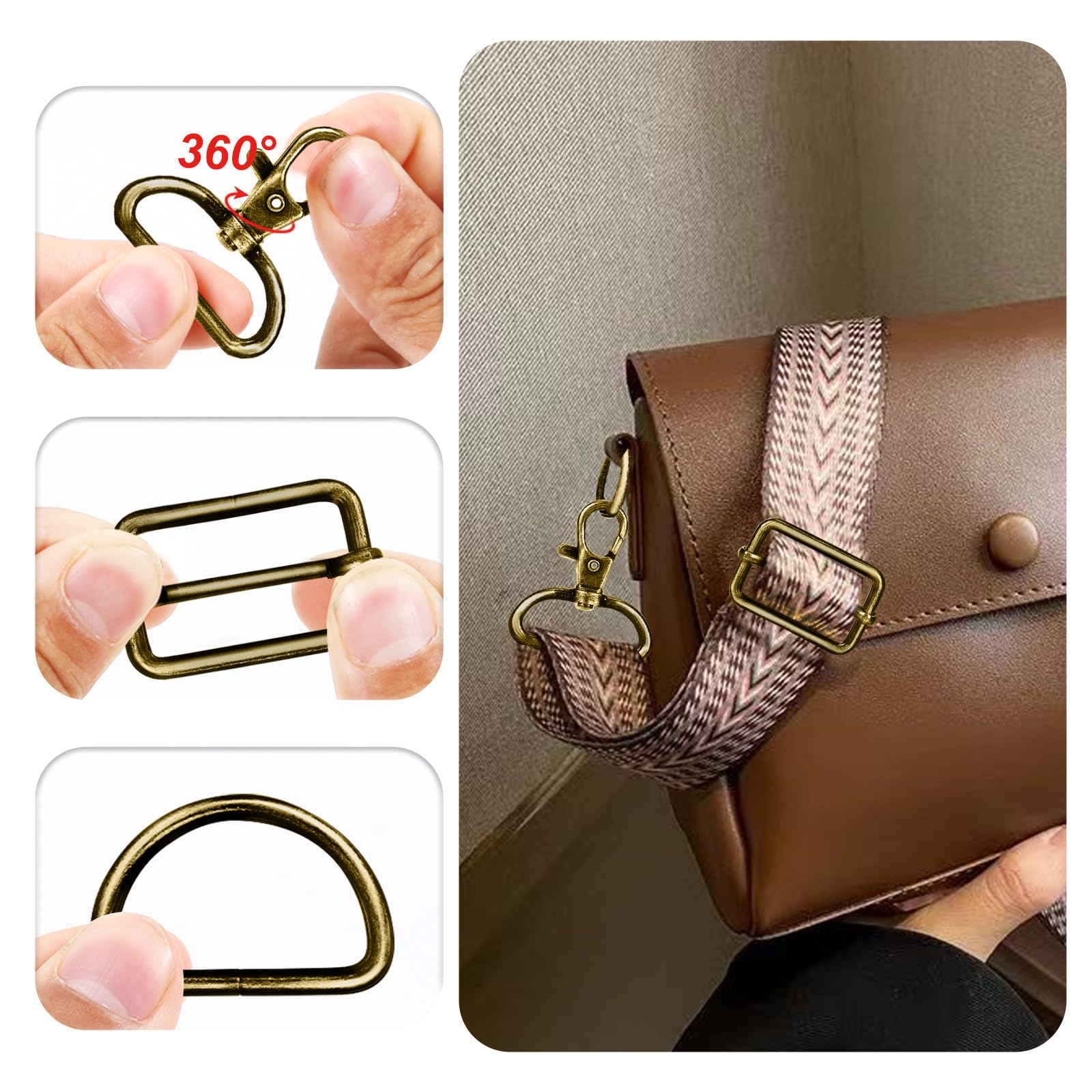 40 Pezzi Moschettoni Per Borse E Accessori In Bronzo – Anelli A D, Regolatori, Ganci Girevoli E Bottoni Magnetici Per Fai Da Te E Cucito