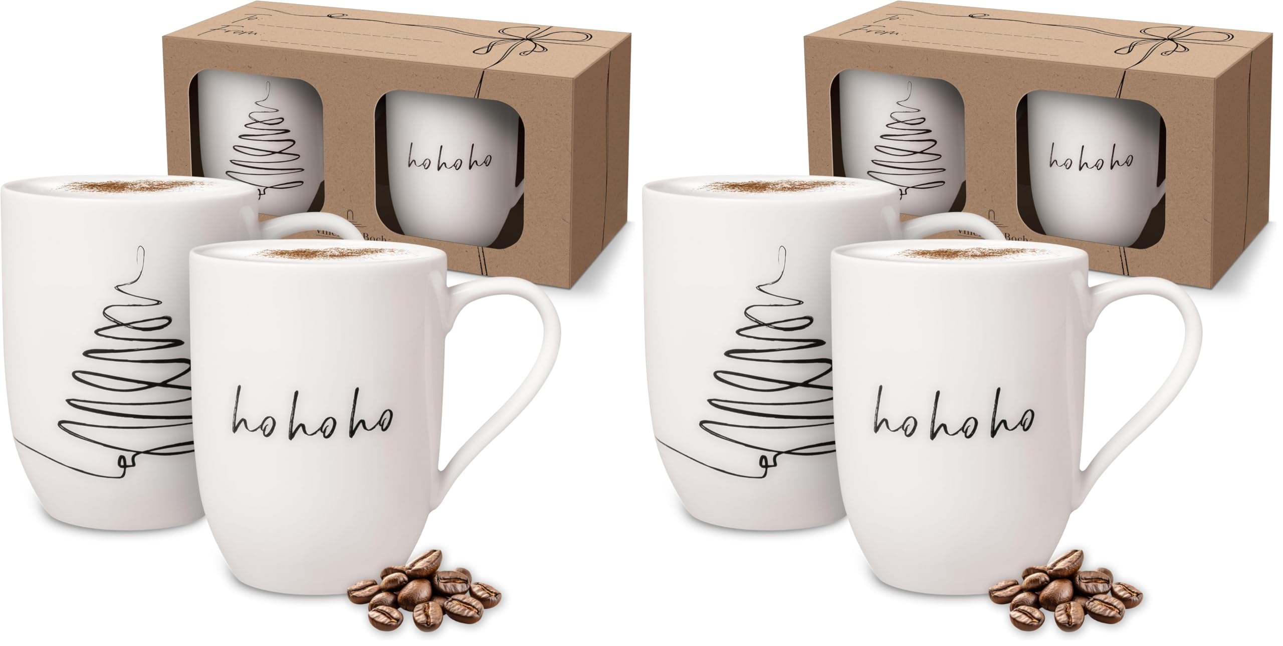 Villeroy & Boch – Statement Tassen Set Tannenbaum 2 teilig Weihnachten, Weiß, Schwarz, Spülmaschinenfest, Mikrowellensicher, Weihnachtassen, Weihnachtsbecher, Christmas Mug, Premium Porcelain