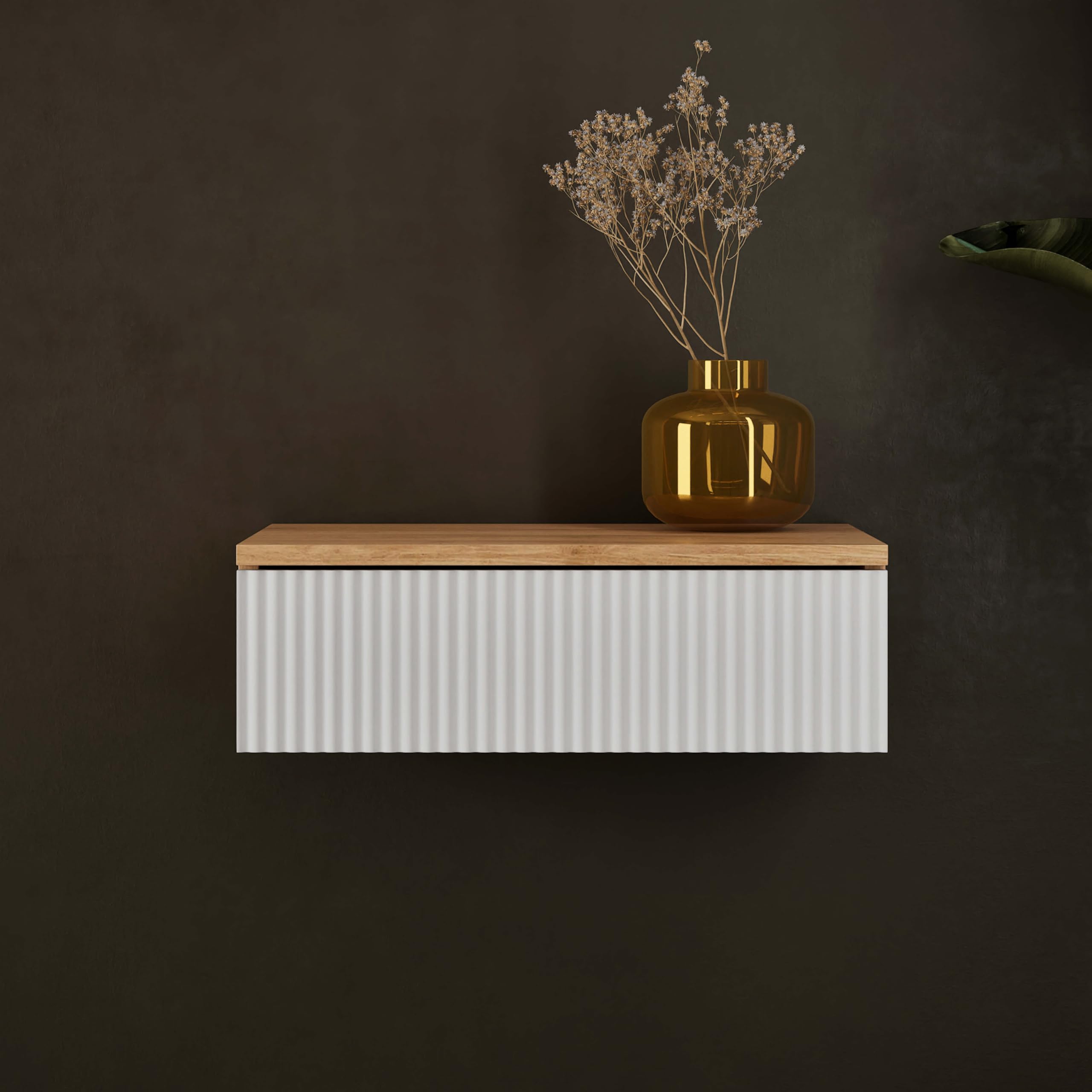 Planetmöbel Amyra Konsolentisch schmal mit Schublade, Wand-Konsole für Garderobe, Flur und Schminktisch, Gold Eiche/Weiß, Wandmontage, 50 x 16 x 35 cm