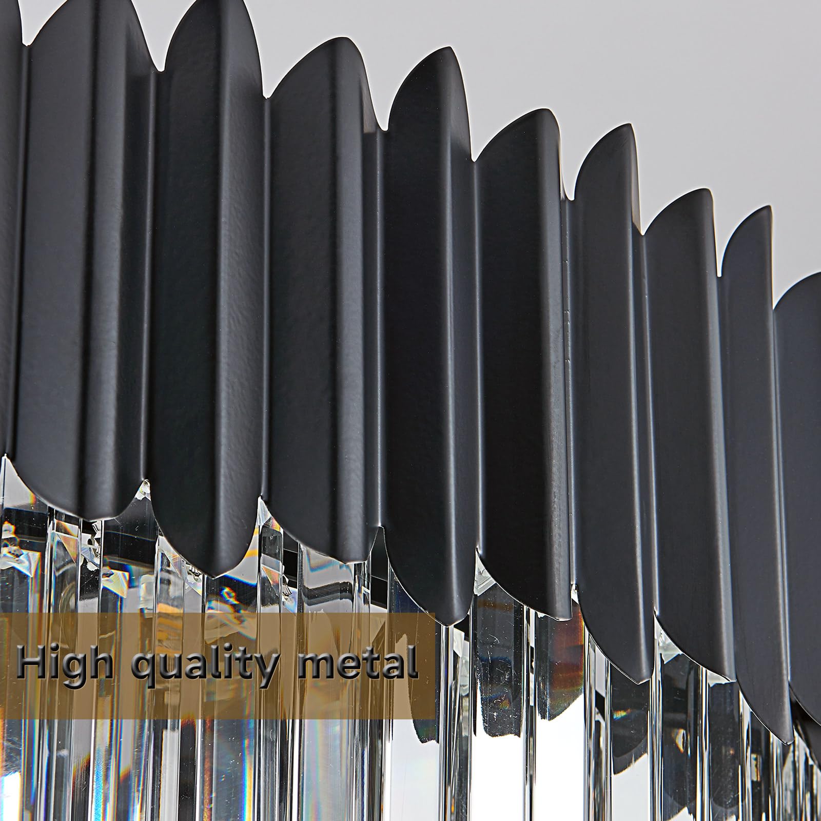 Moderna luce a sospensione di cristallo di lusso, lampadario di cristallo nero, 15xE14 Luce del lampadario a goccia Luce a soffitto a incasso per la sala da pranzo, Φ80cm