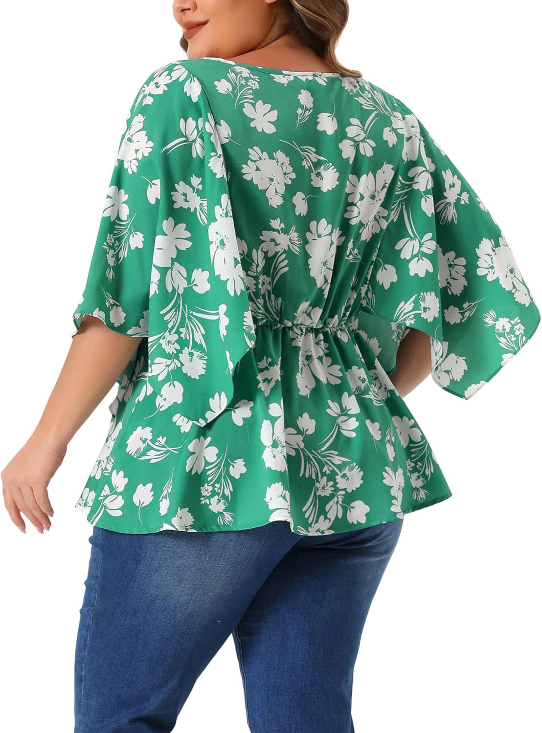 Agnes Orinda Plus Size Floral Tops for Women Summer Casual V Neck Flowy Sleeve Loose Chiffon Babydoll Blouses - Image 4