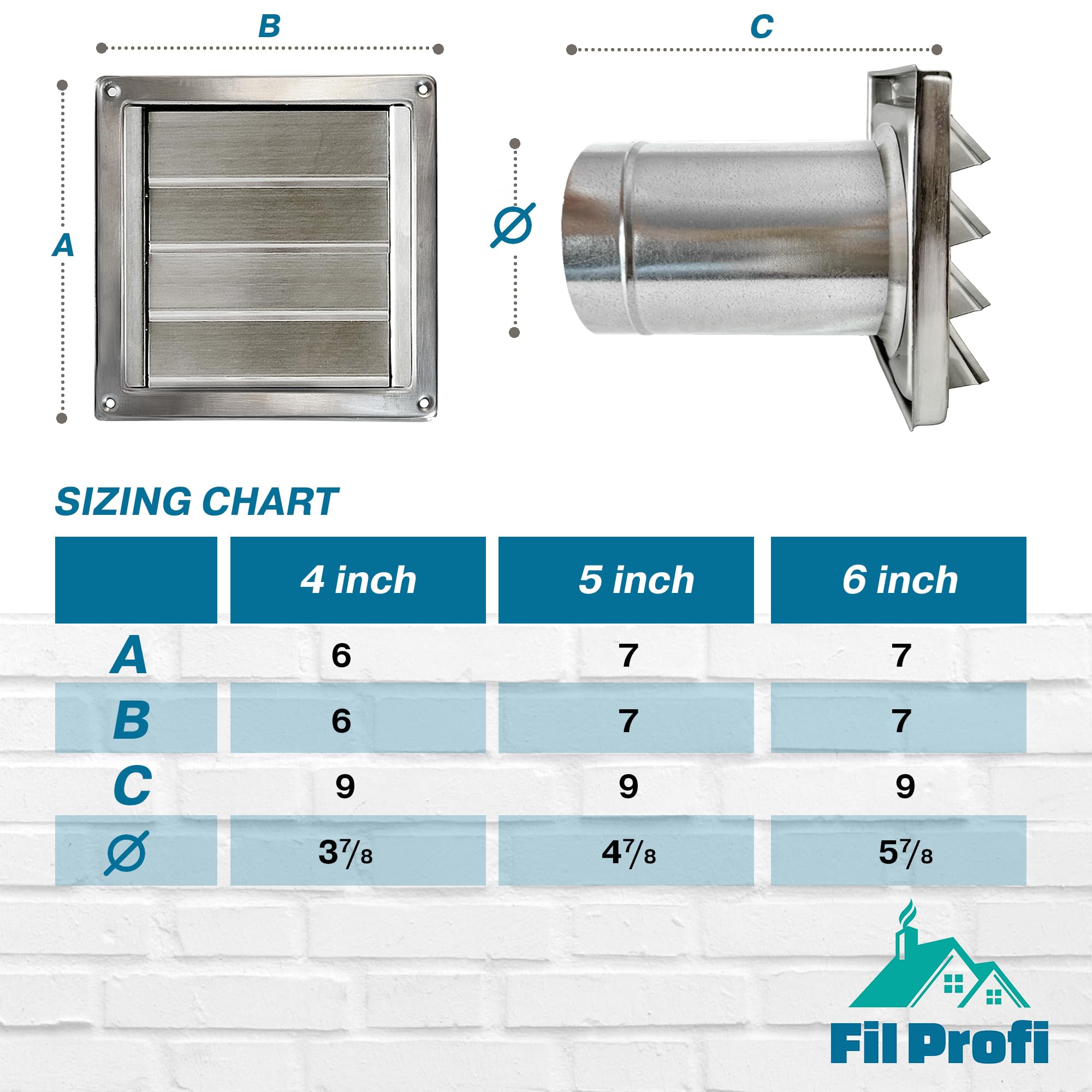 Cubierta de ventilación de pared de 5 pulgadas con pantalla de malla de metal, ventilación exterior de campana para casa, tubo de aire extendido.