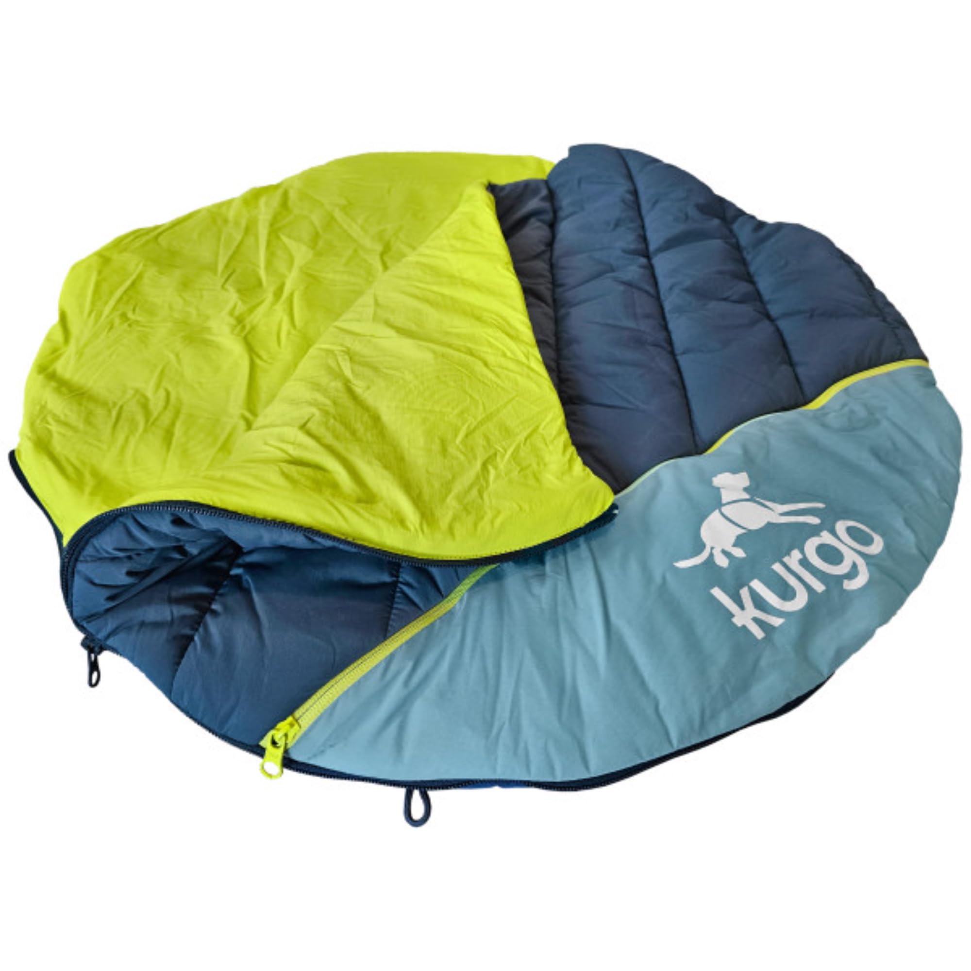 Kurgo Pup Sack - Cama de Viaje para Perros para Exteriores, Saco de Dormir para Mascotas, Plegable con Bolsa de Almacenamiento, Resistente al Agua, 76 cm, Azul - M
