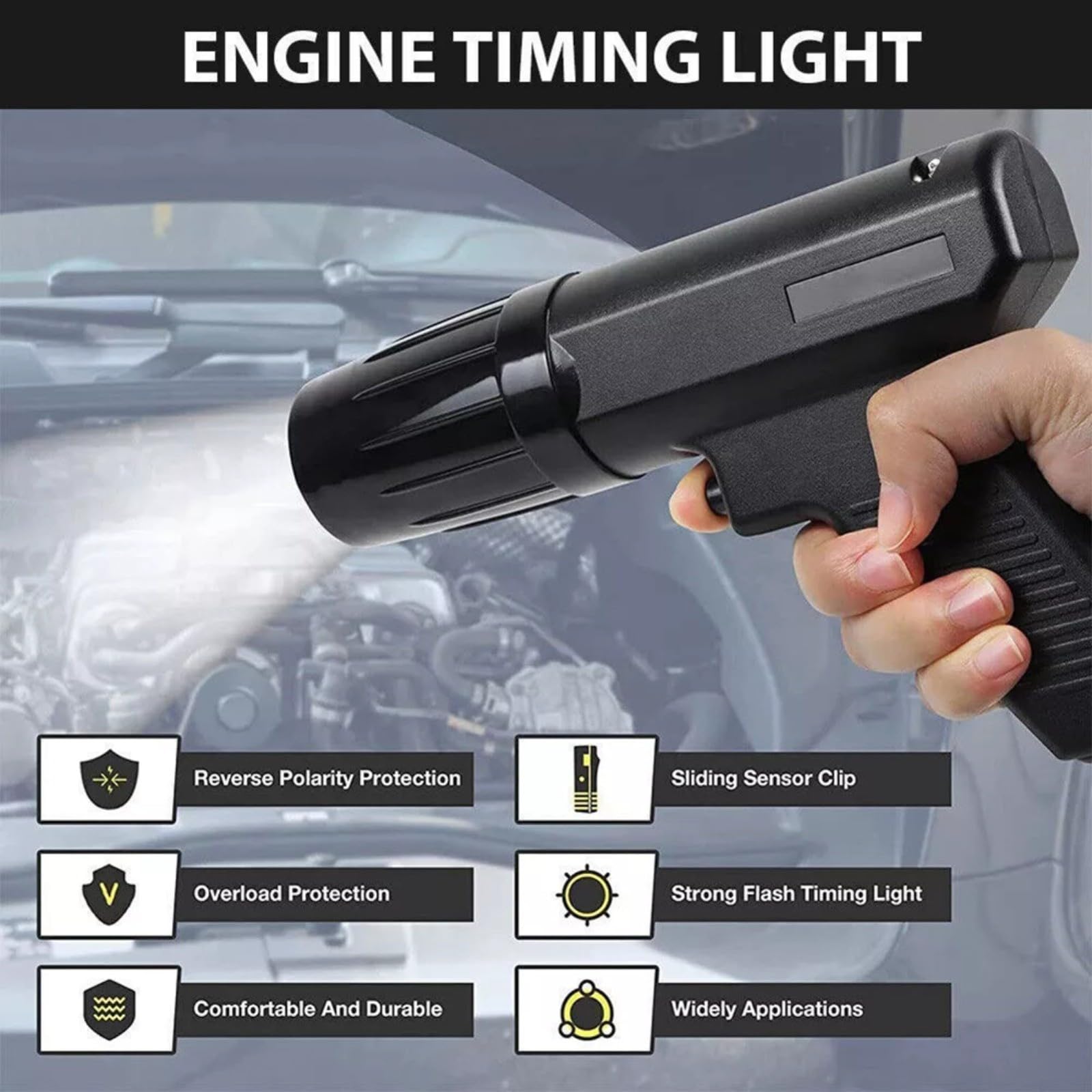 Pistola per luci di accensione, 12 V, digitale, per auto, moto, motore, stroboscopico, luce temporizzata, alloggiamento in ABS
