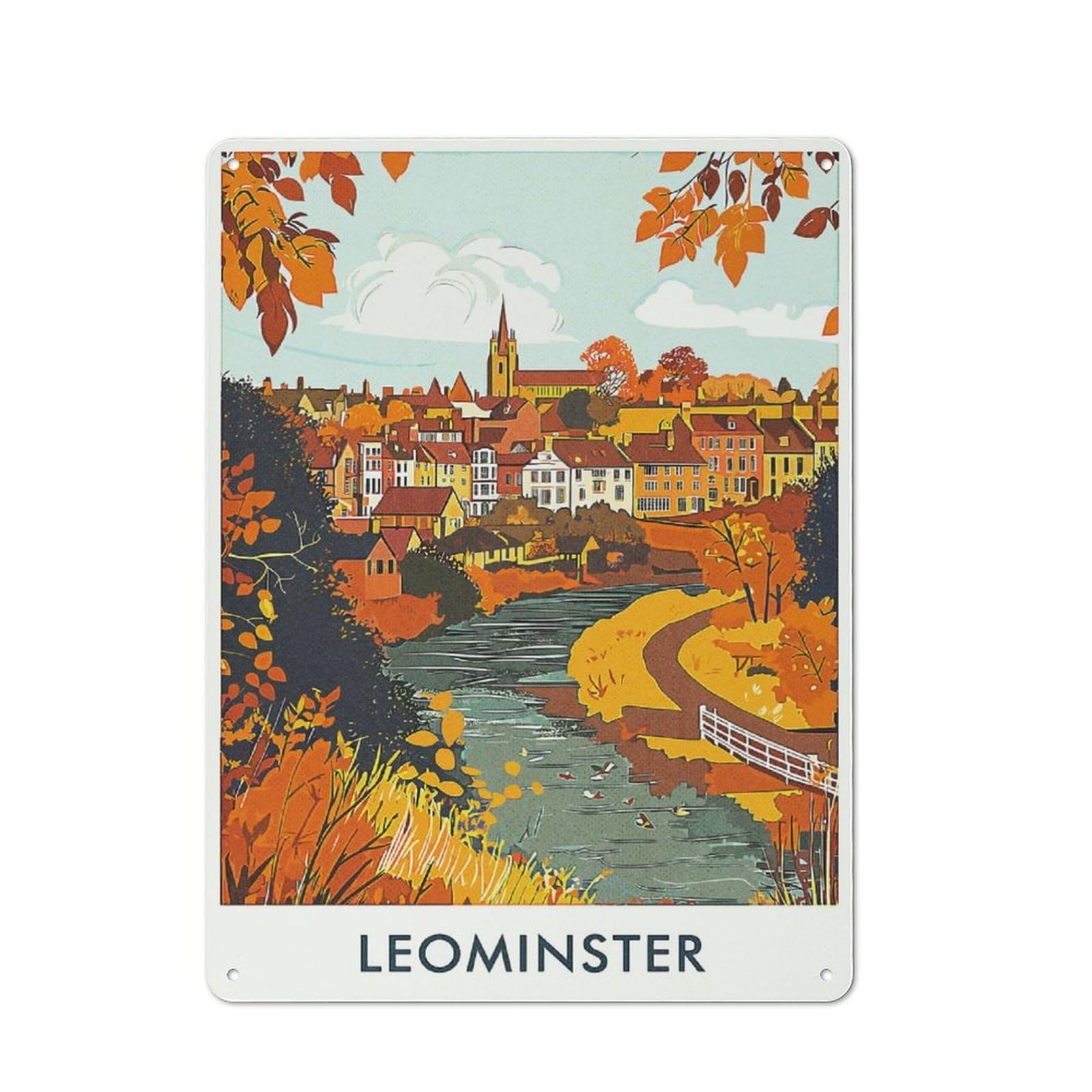 Junmoney Style-7 Understated Leominster Town Landscape Metal Wall Plaque 40X30cm, Creative Space Decor For Office, Study, Studio Or Hallway
