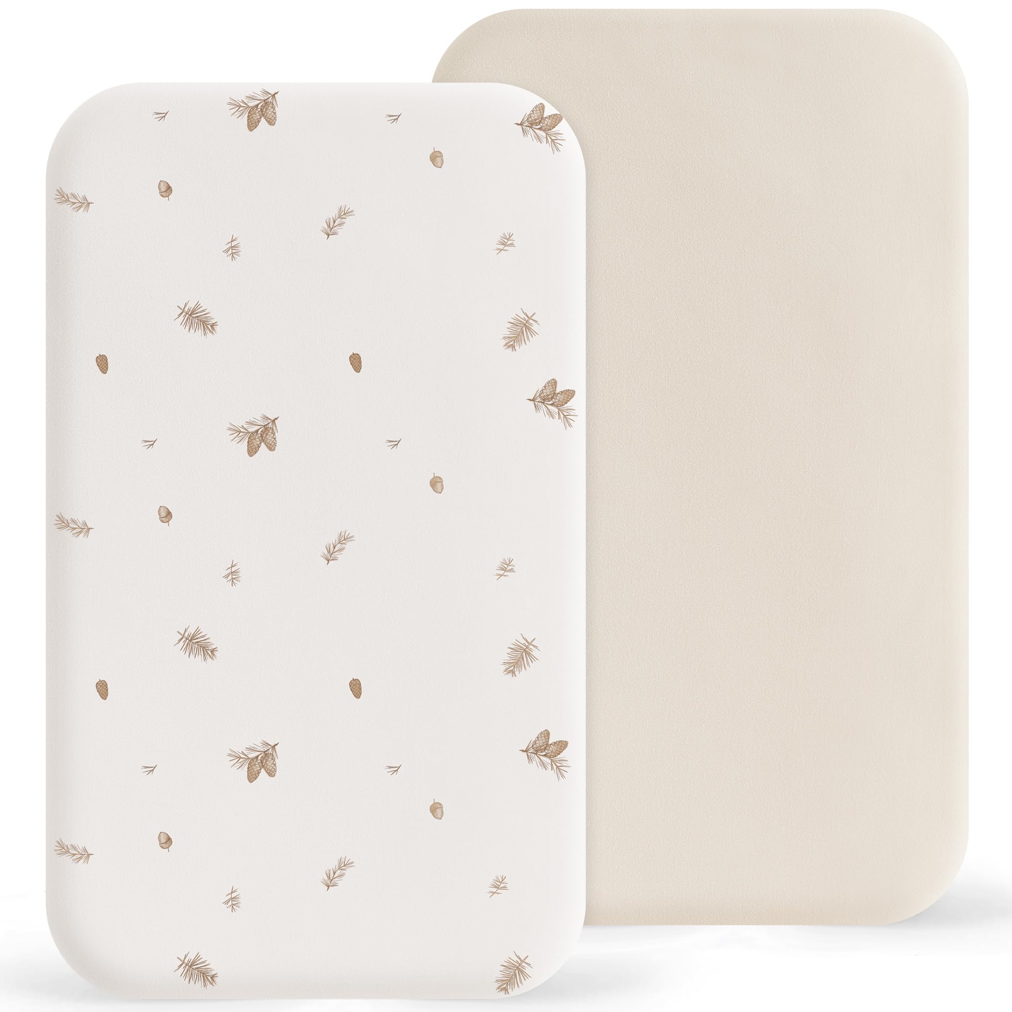 Susurration Next to Me Crib Sheets 90x50cm, 2 Pack Baby Cot Sheets, Breathable and Smooth Microfiber Bedside Crib Fitted Sheets for Baby Girls and Boys (Pinecone & Beige) โ image 1