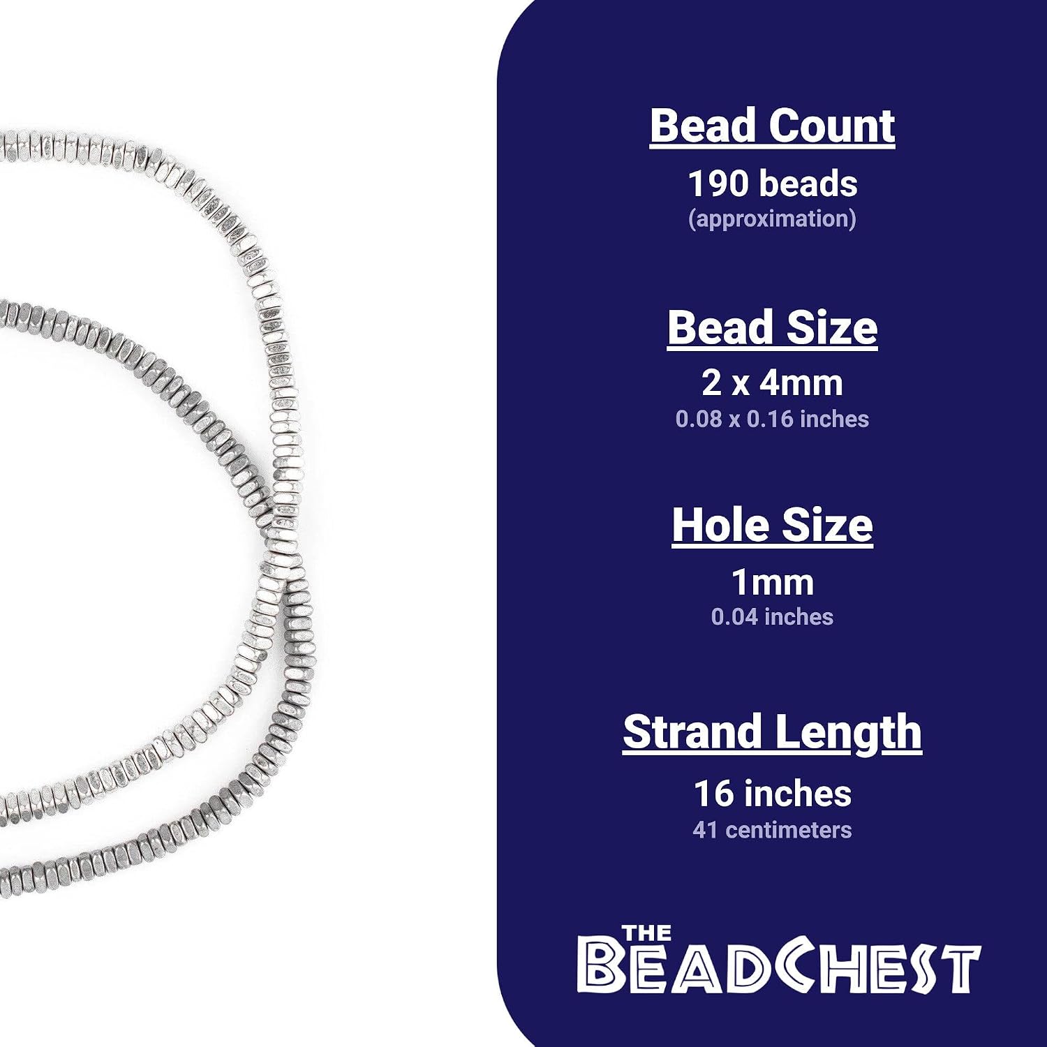 The Bead Chest Faceted Silver Square Beads 4mm, 16 Inch Strand White Metal