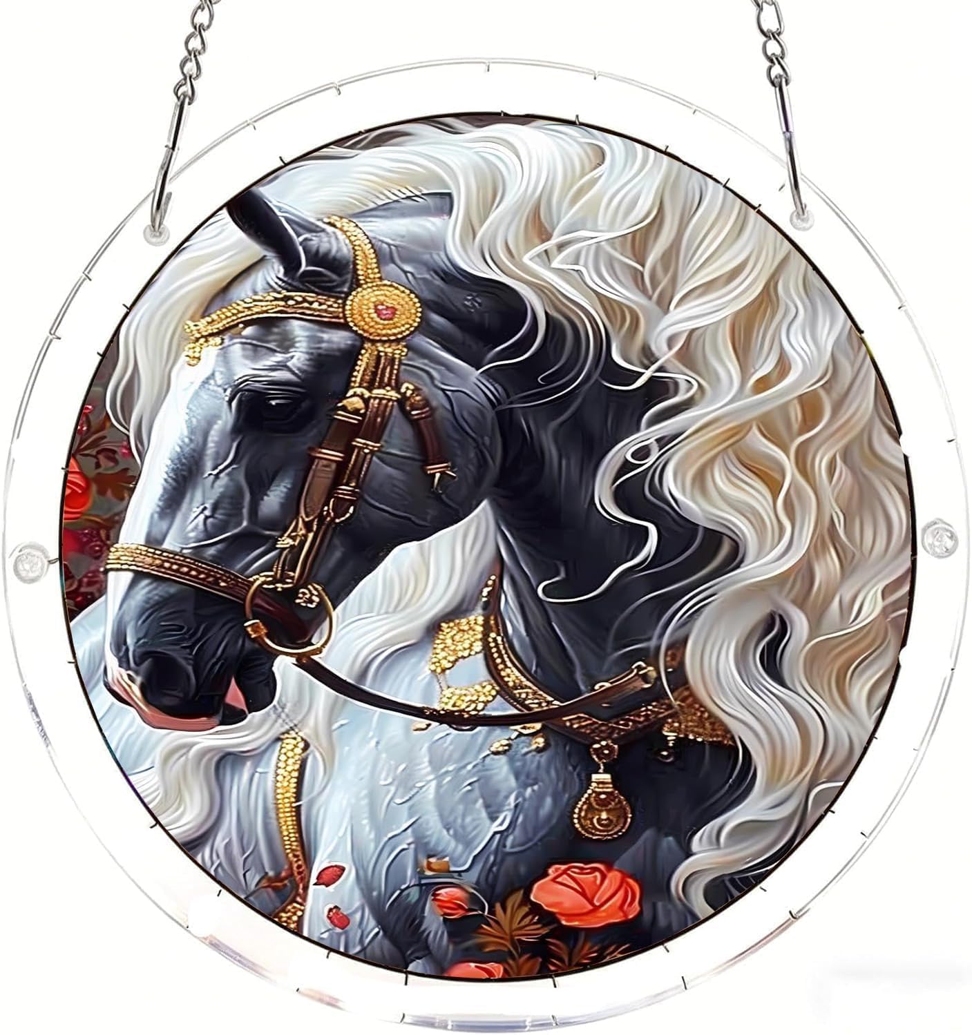 Gray Horse Acrylic Jigsaw Puzzles Suncatcher, 8.9 Inch Window Hanging Suncatcher Acrylic Puzzle, DIY Home Decor Art Gift
