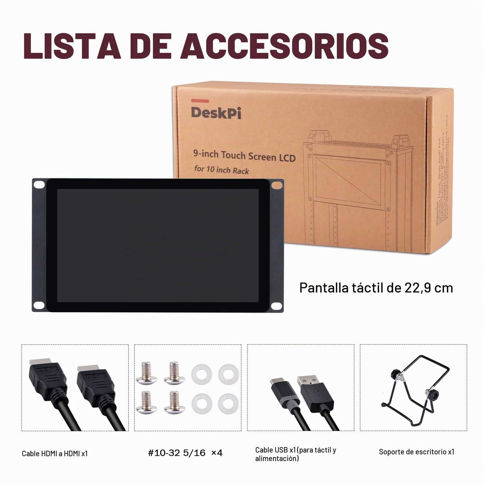 GeeekPi Monitor Táctil LCD de 9 Pulgadas 1280x720 para Rack 3U, para Gabinete de Servidor DeskPi RackMate T0/T1/T2/T0 Plus/T1 Plus y Racks de Servidor de 10 Pulgadas