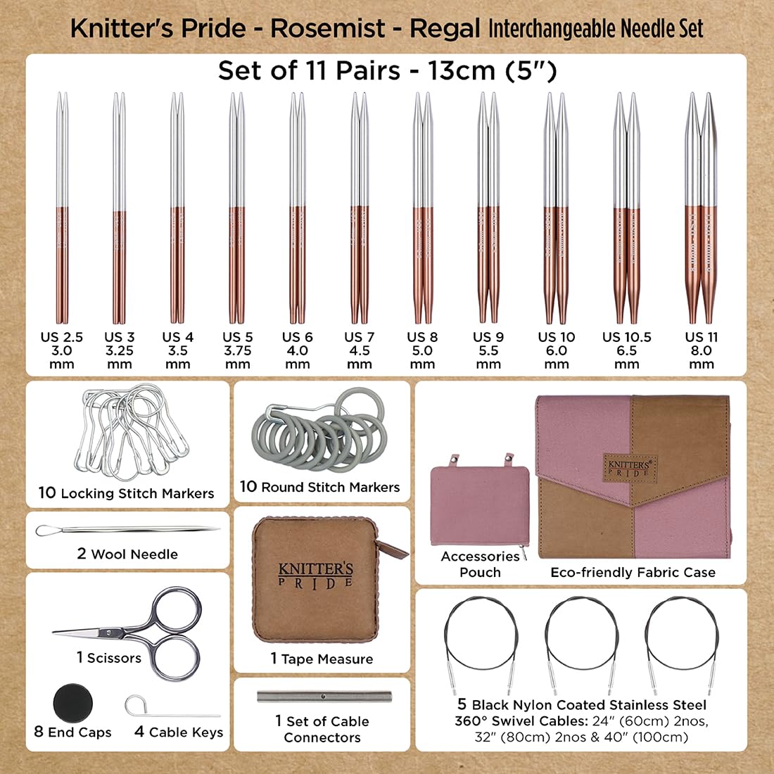 Set de Agujas Circulares Intercambiables Knitter's Pride Rosemist Regal