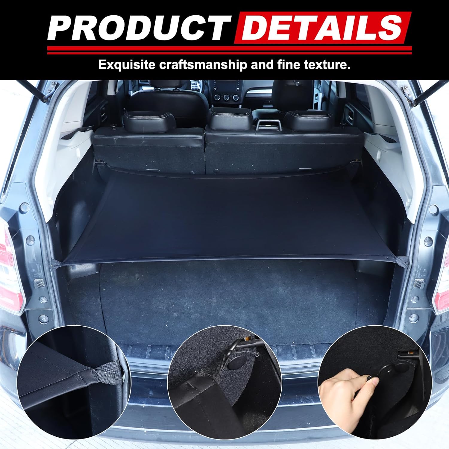 Cargo Cover Compatible with 2013-2018 Subaru Forester Accessories Rear Trunk Shade Cover Foldable Security Shield Shade Black Polyester Fabric Trunk Cover