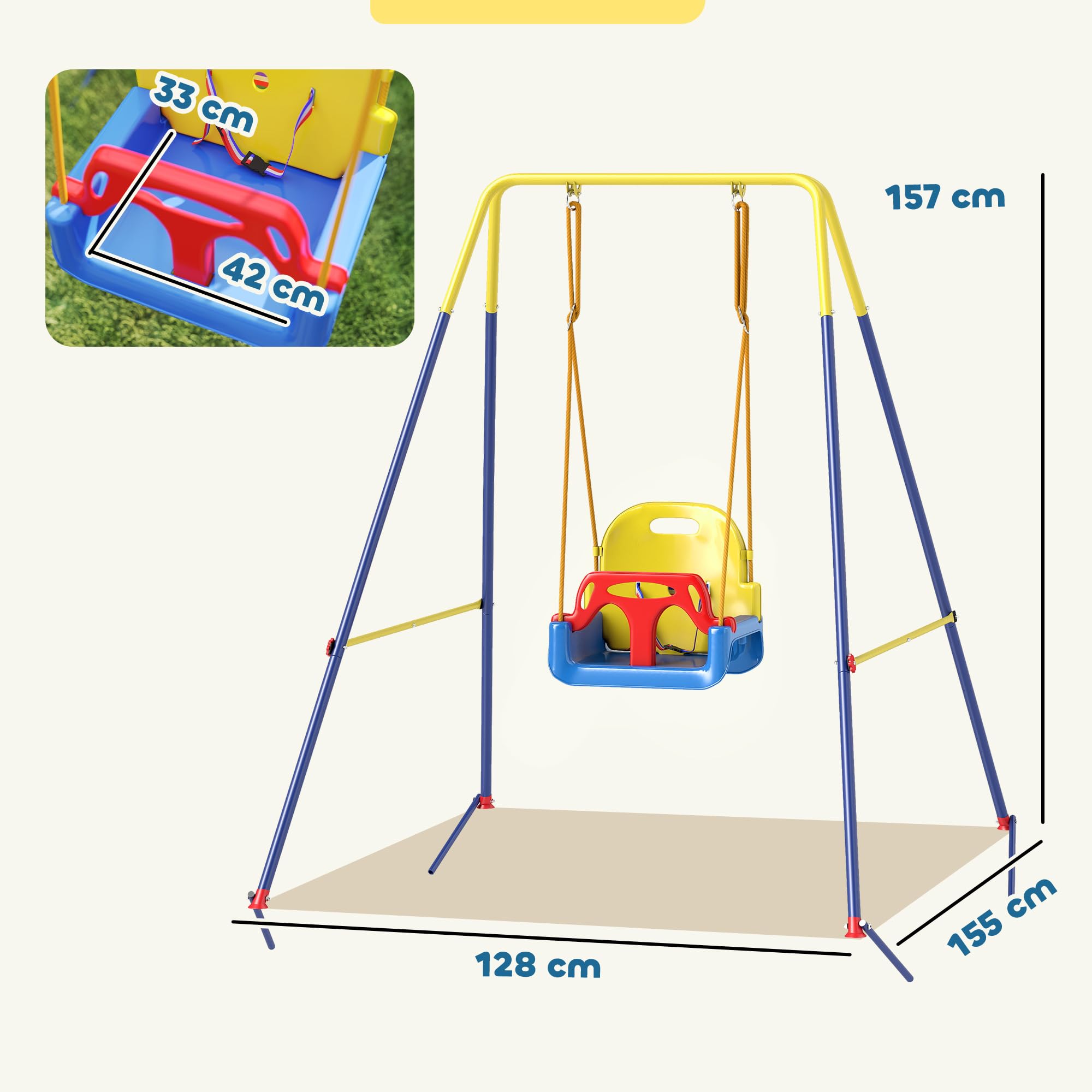 AIYAPLAY Altalena da Giardino per Bambini 3 in 1 9 Mesi-8 Anni Blu | Altalena per Neonato da Interno e Esterno, Altezza Regolabile, Supporti in Acciaio Pieghevoli, Cintura Sicurezza