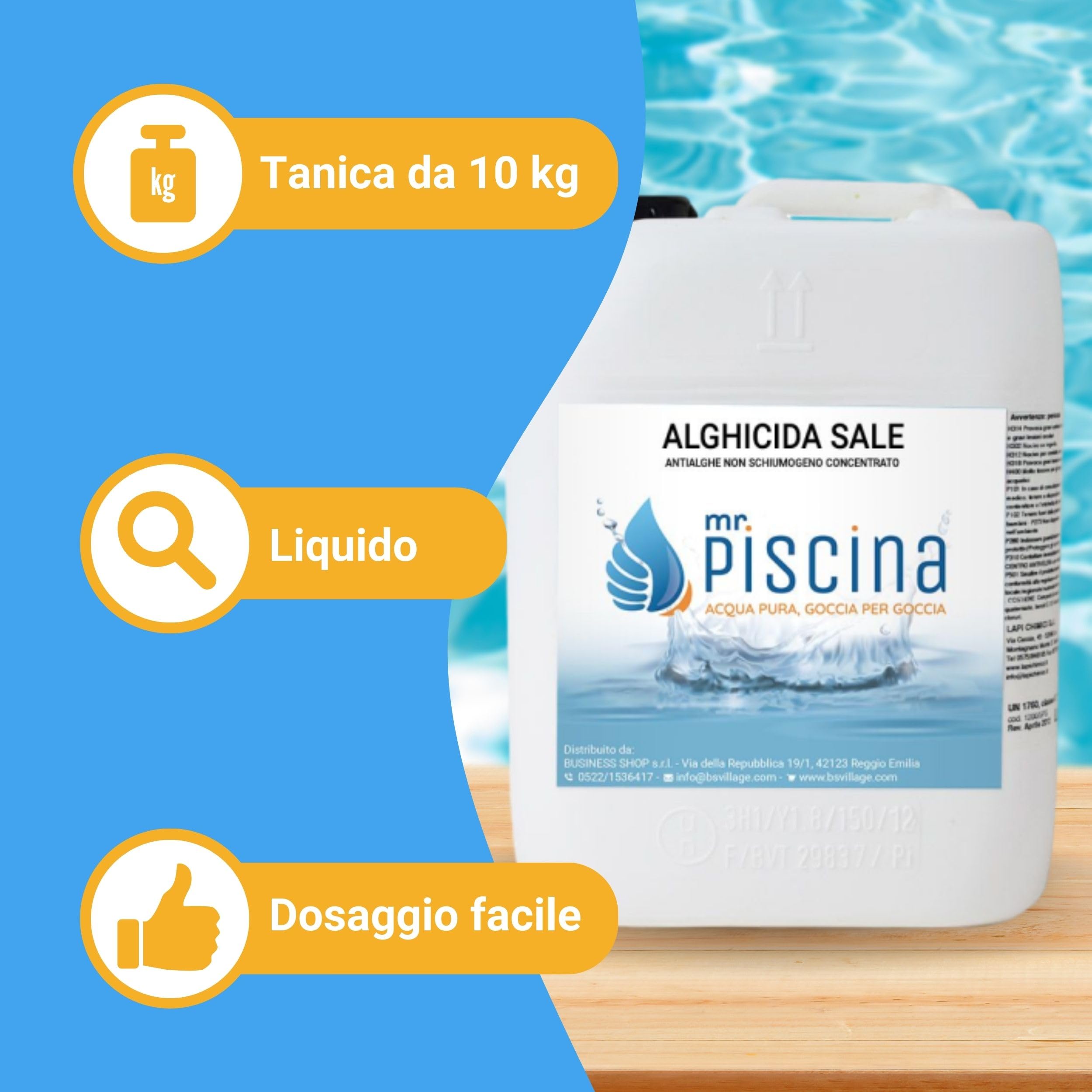 Antialghe per piscina ALGHICIDA SALE - Anti alghe Concentrato Non schiumogeno, azzurrante per piscina a sale (10 L)