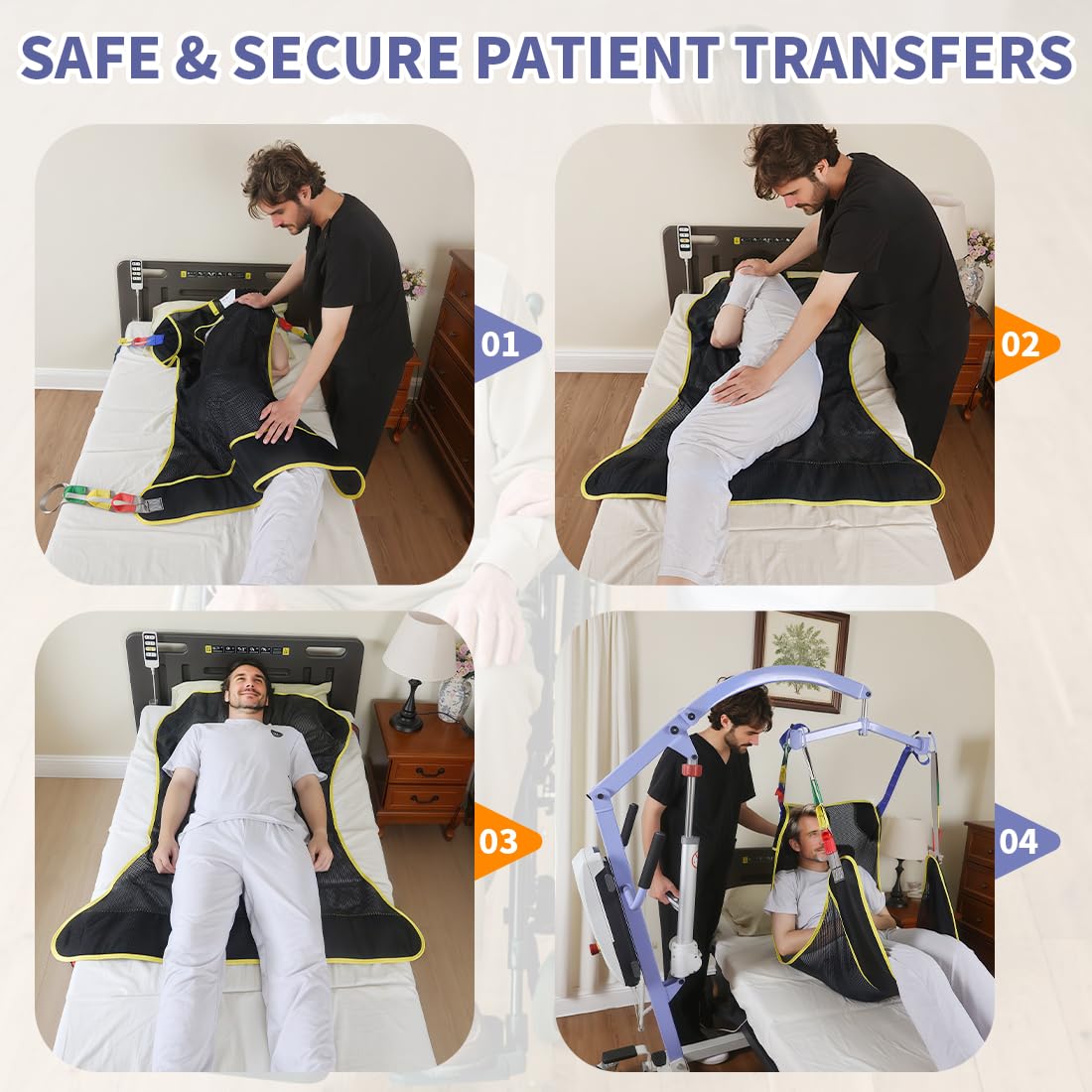 500lbs Mesh Full Body Sling for Lift - Patient Transfer Sling with Wide Pads for Elderly & Disabled,Compatible and Multi-Scene Transfer — Amazon image 4