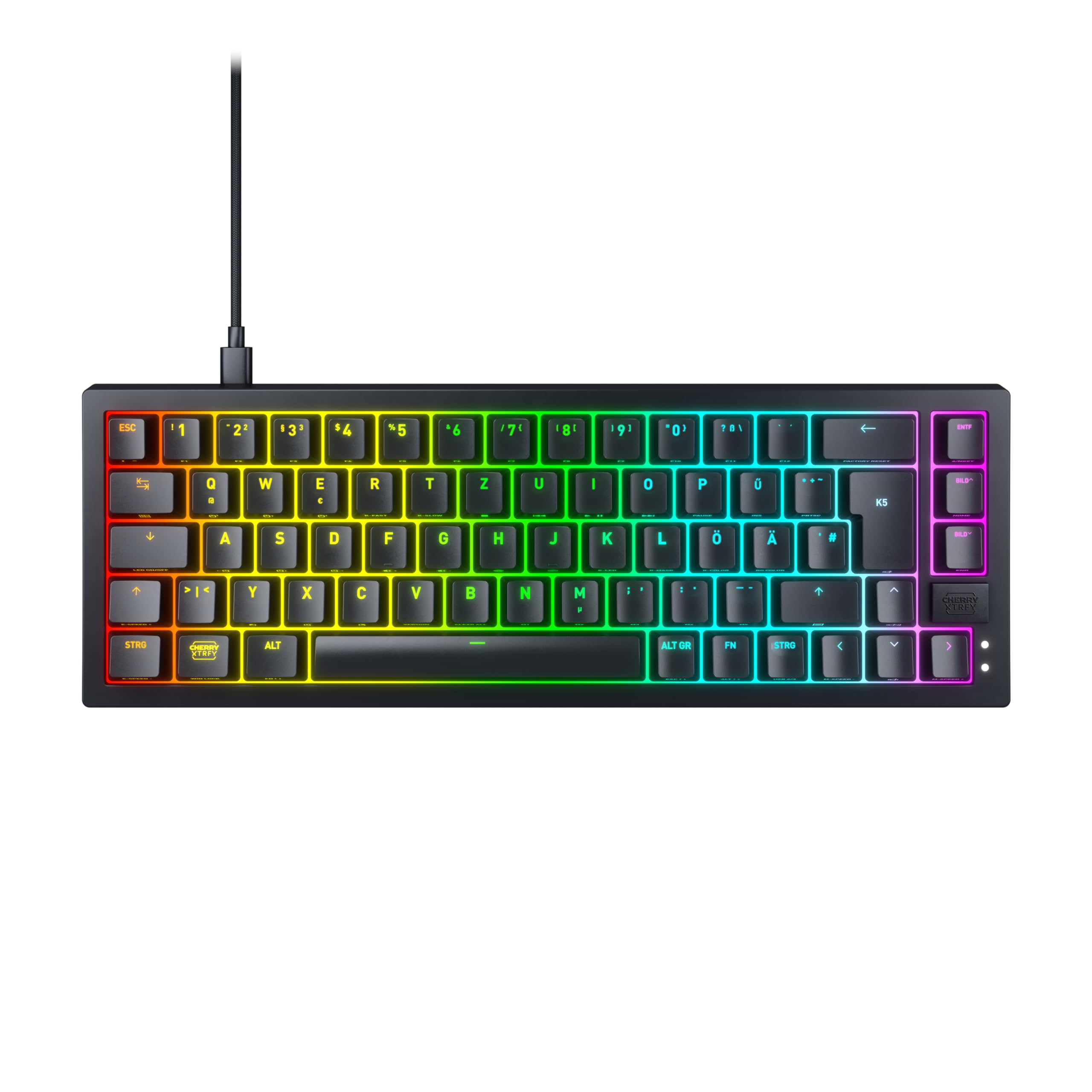 Xtrfy CHERRY K5V2 Compact, Tastiera Gaming Meccanica in Formato 65 Percento, Layout per la Germania QWERTZ, Tastiera Hot-Swap, Interruttori CHERRY MX2A RED, Nero, Layout Tedesco - QWERTZ