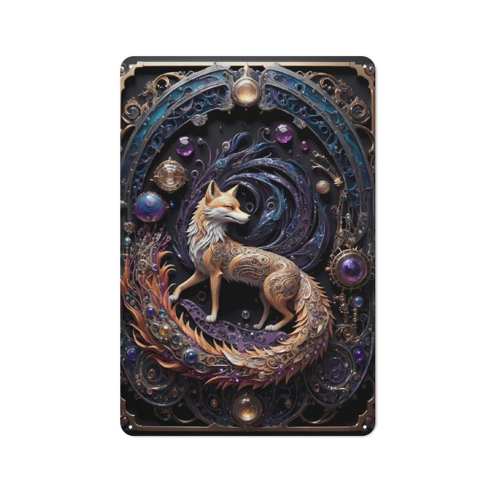 Junmoney Steampunk Red Fox Art Deco Retro Metal Wall Sign 30X20cm Featuring For Hallway Wall, For Garage, Workshop And Man Cave Decoration
