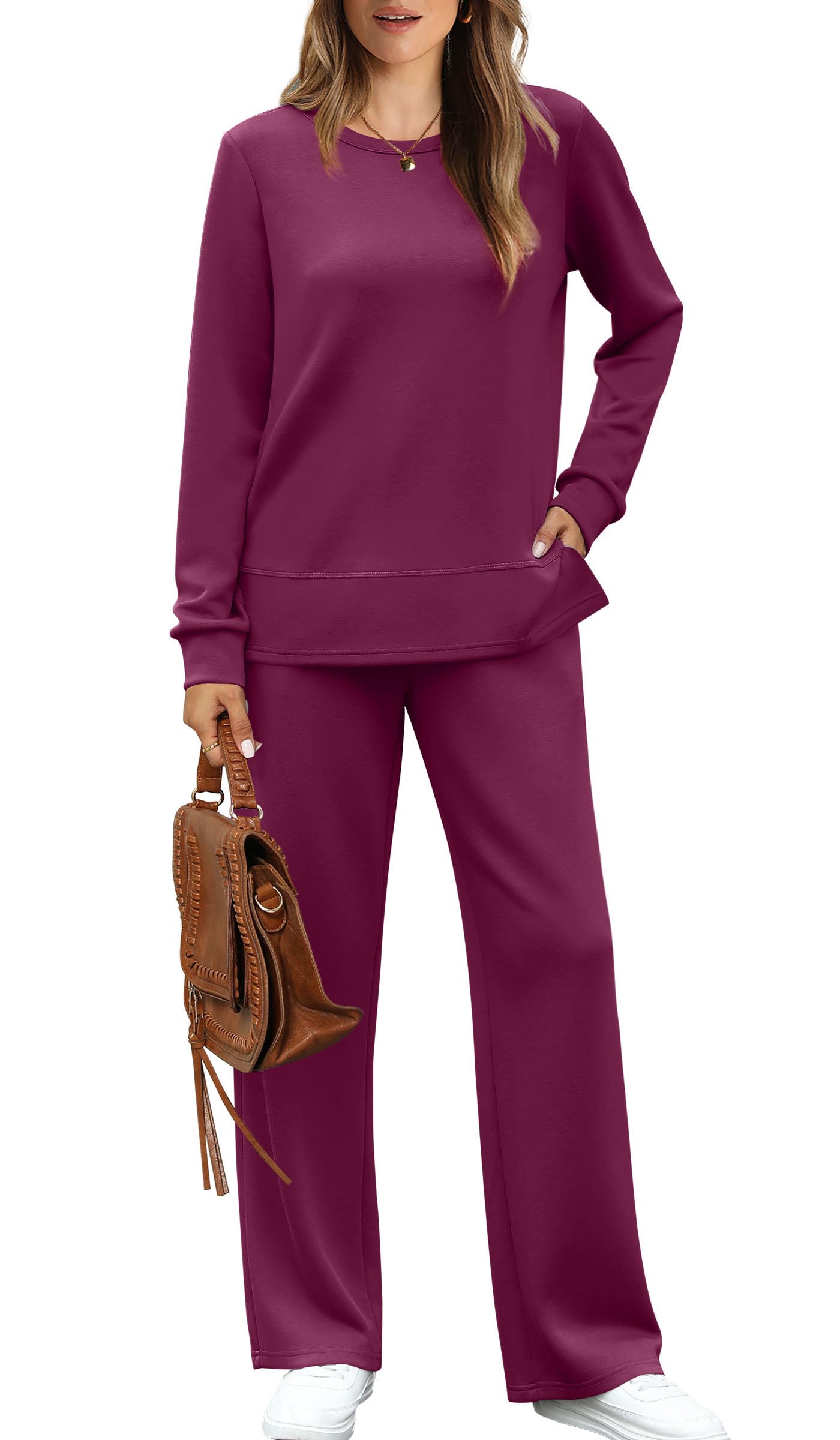 WIHOLL Women's 2 Piece Lounge Sets Sweatshirt Casual Travel Outfits Fashion Wide Leg Tracksuit Cozy Sweatsuits