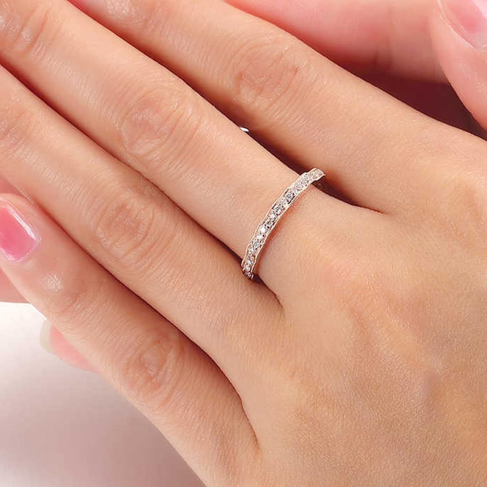 Anillo de oro rosa para mujer, anillo de boda real con diamante de 0,2 quilates, anillo de boda de oro auténtico, media eternidad