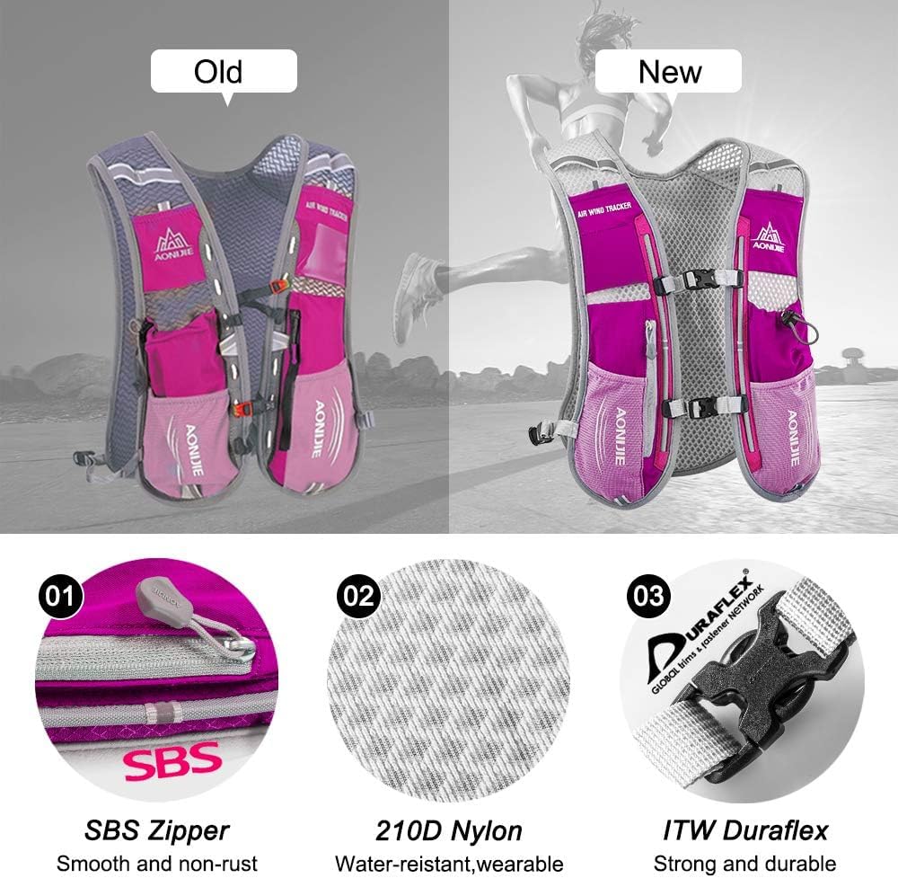 Zaini di Idratazione, 5L Multifunzione Gilet di Idratazione, Super Leggero Gilet di Idratazione Traspirante, per Escursionismo, Maratone (Rosa+500ml Bottiglia)