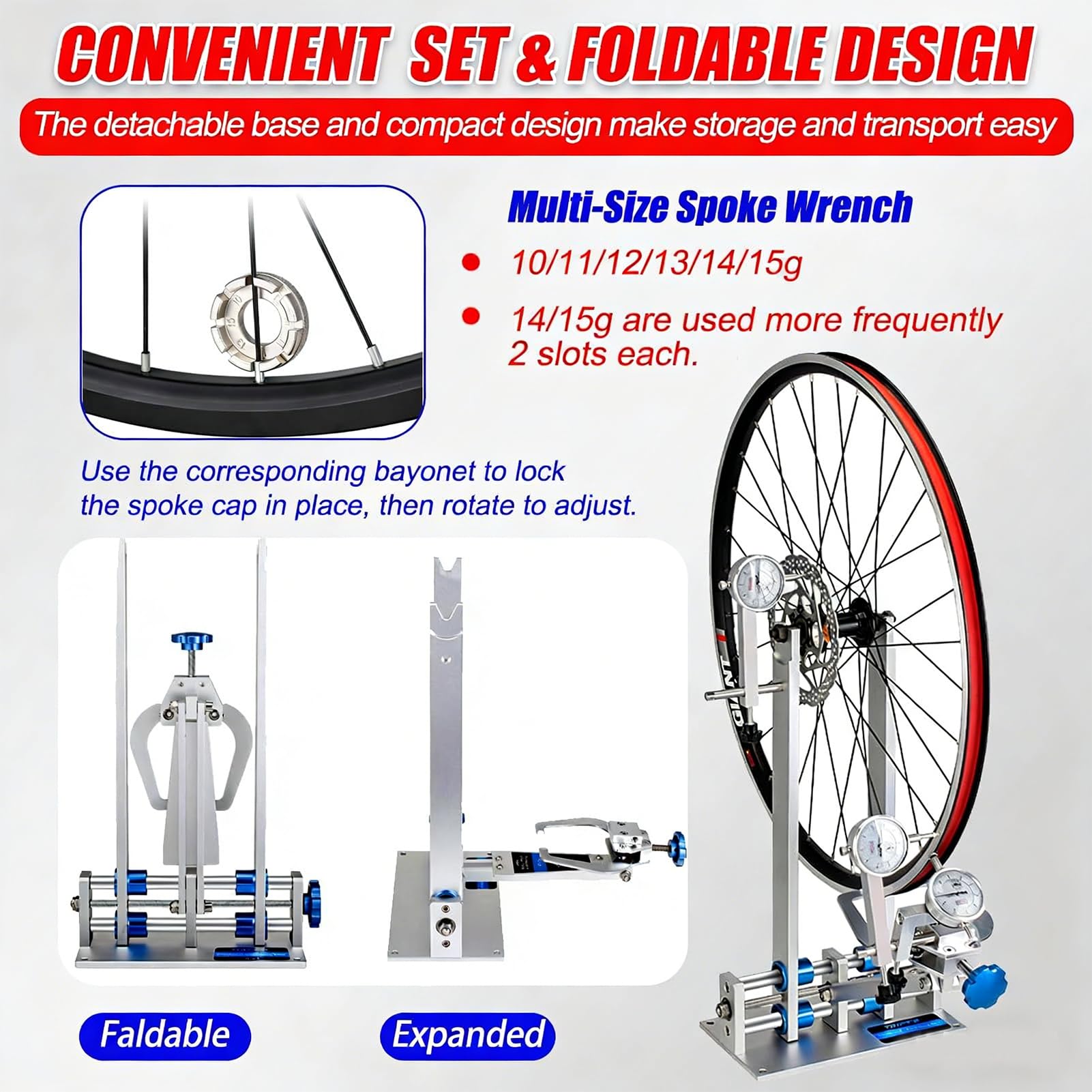 Fahrrad Laufrad Zentrierständer Verstellbares Fahrrad Laufrad Ausrichtungswerkzeug Für 55-200mm Naben Professioneller Felgen Zentrierständer Mit 3 Messuhren Für Seitlichen/radialen Schlag black
