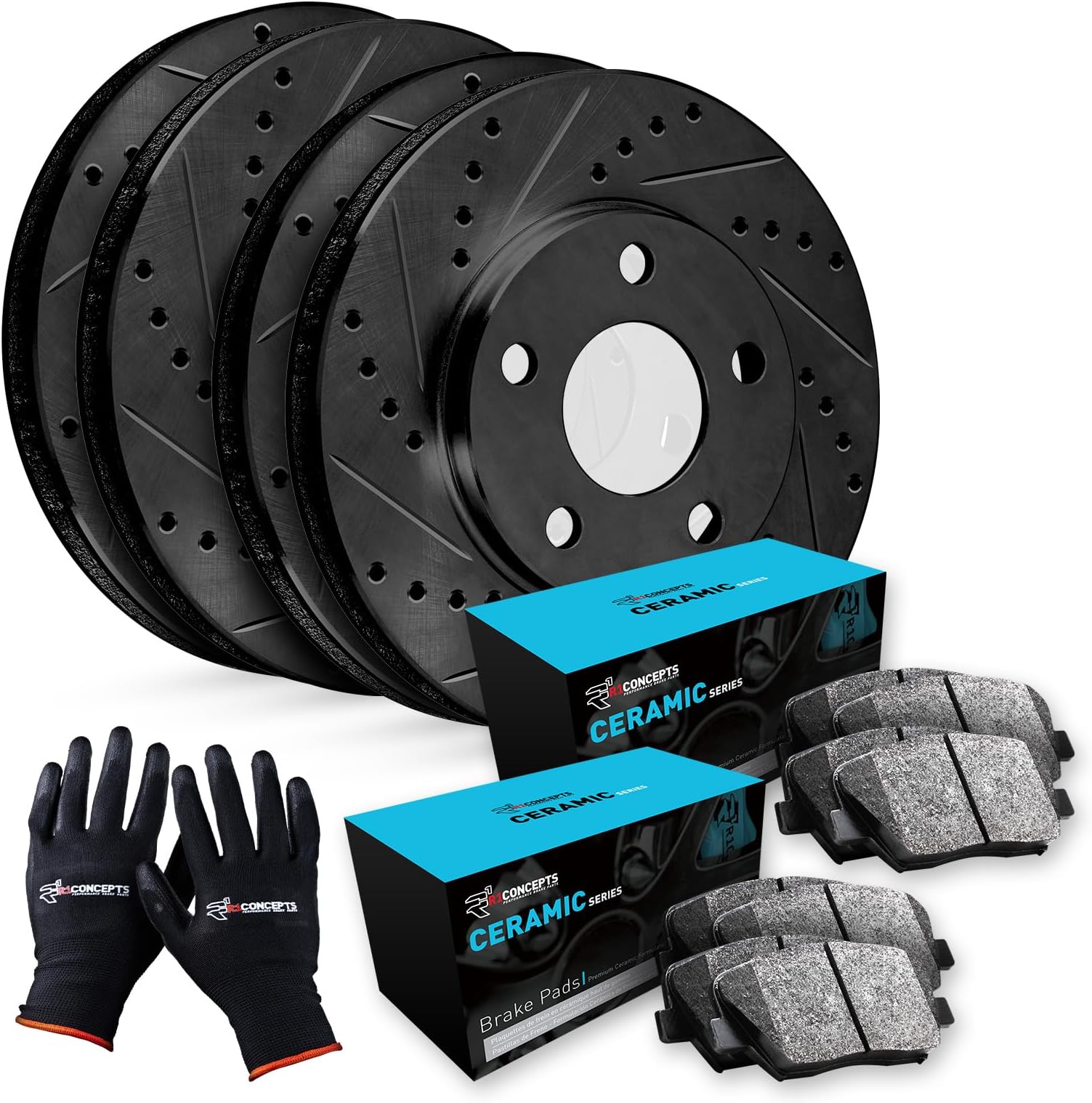 R1 Concepts Front Rear Brakes and Rotors Kit |Front Rear Brake Pads| Brake Rotors and Pads| Ceramic Brake Pads and Rotors |fits 2015-2020 Ford Mustang
