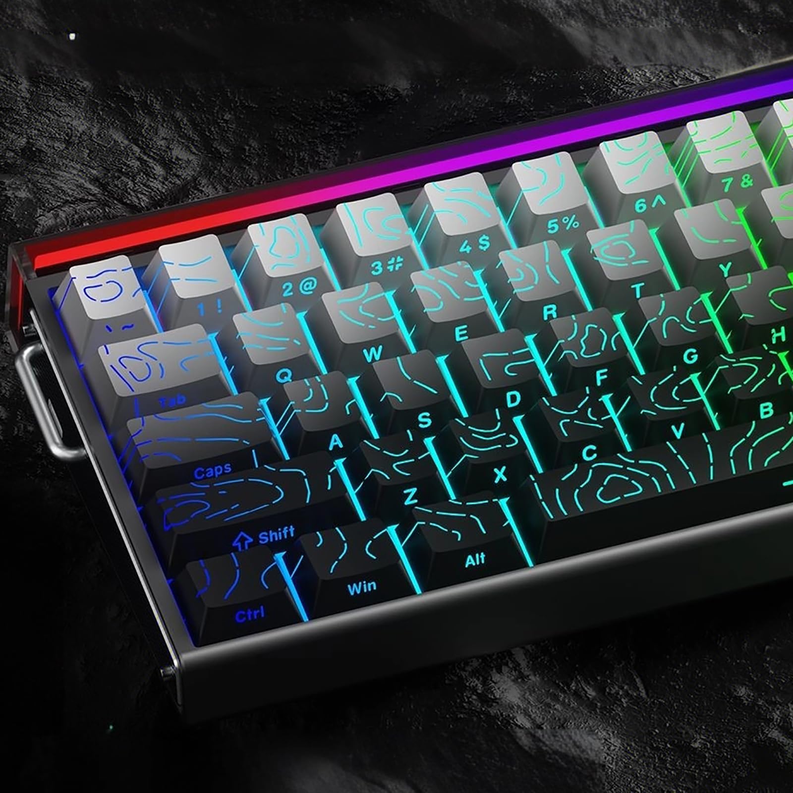 Juego de 134 teclas PBT de doble disparo Cherry Profile Shine Through Topographic Keycaps para teclado mecánico Cherry Mx 61/64/87/104/108