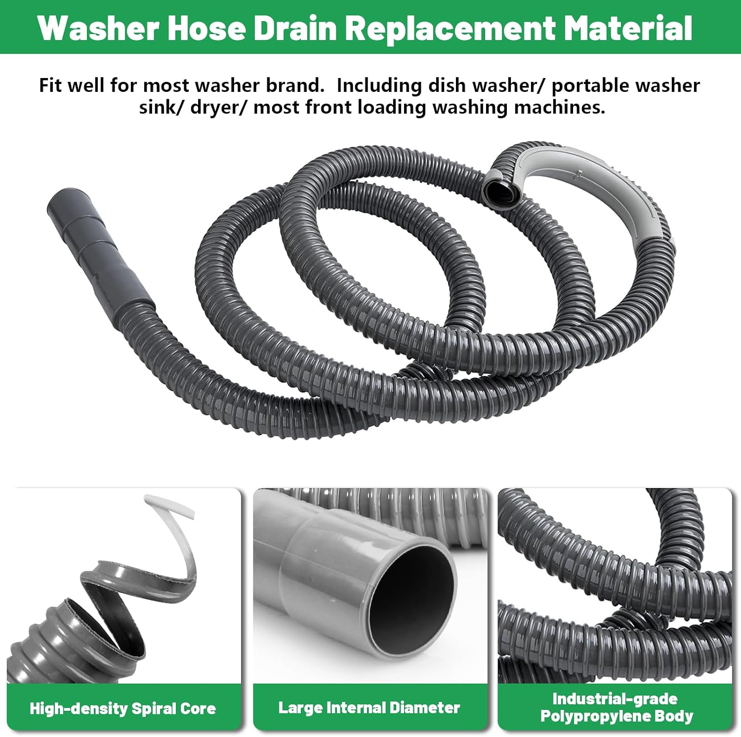 Universal Washing Machine Drain Hose Compatible with Samsung, LG, Whirlpool, Maytag, Kenmore, GE, Giantex, Panda and More - 10 Ft Corrugated Flexible Washing Hose with Clamp and U-Bend Holder