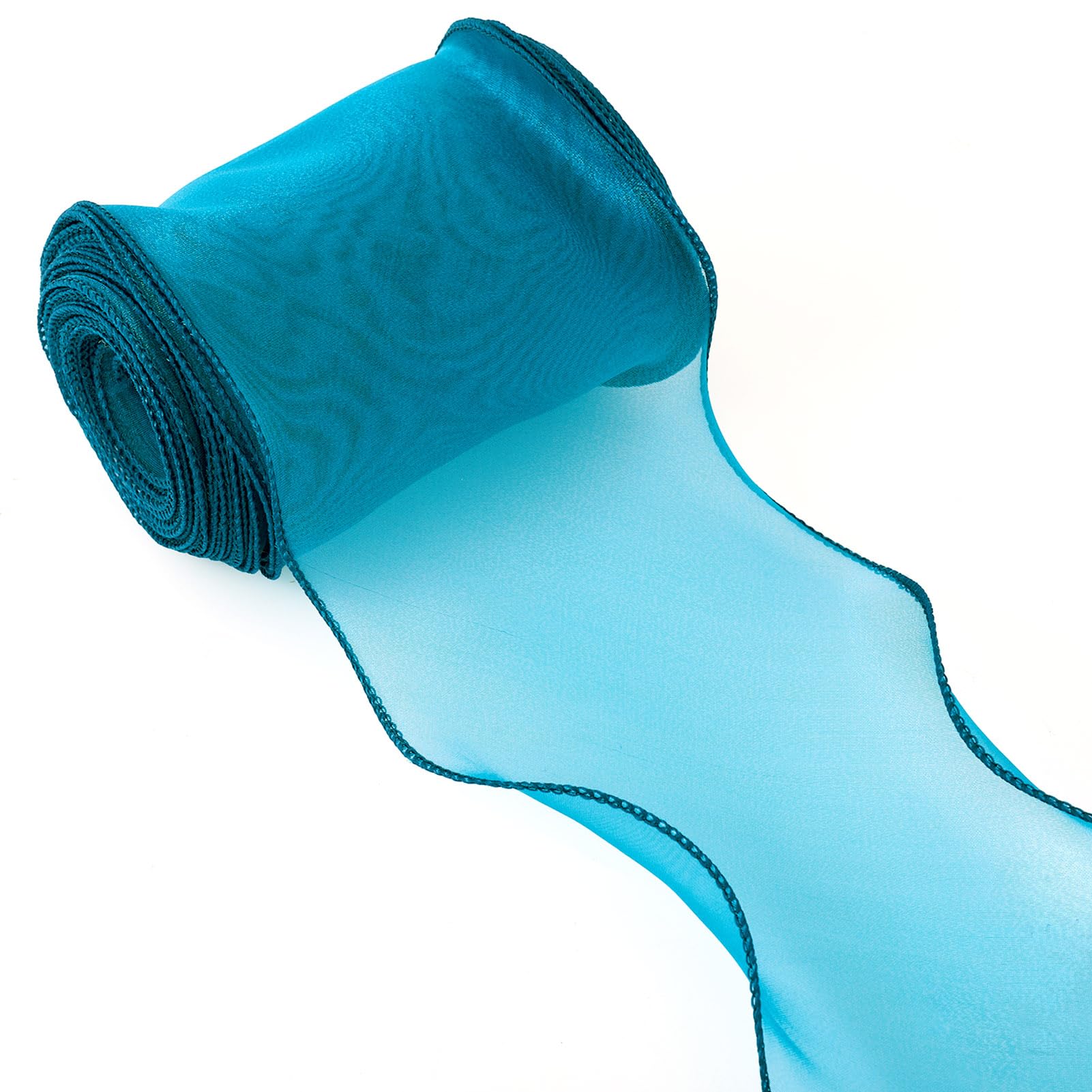 Craftdady 12m Organza Ribbons 115-120mm Polyester Wave Edge Ribbon Tulle Ribbon for Gift Wrapping Sewing Crafts Hair Bows Bouquet Wedding Decor, Dark Turquoise