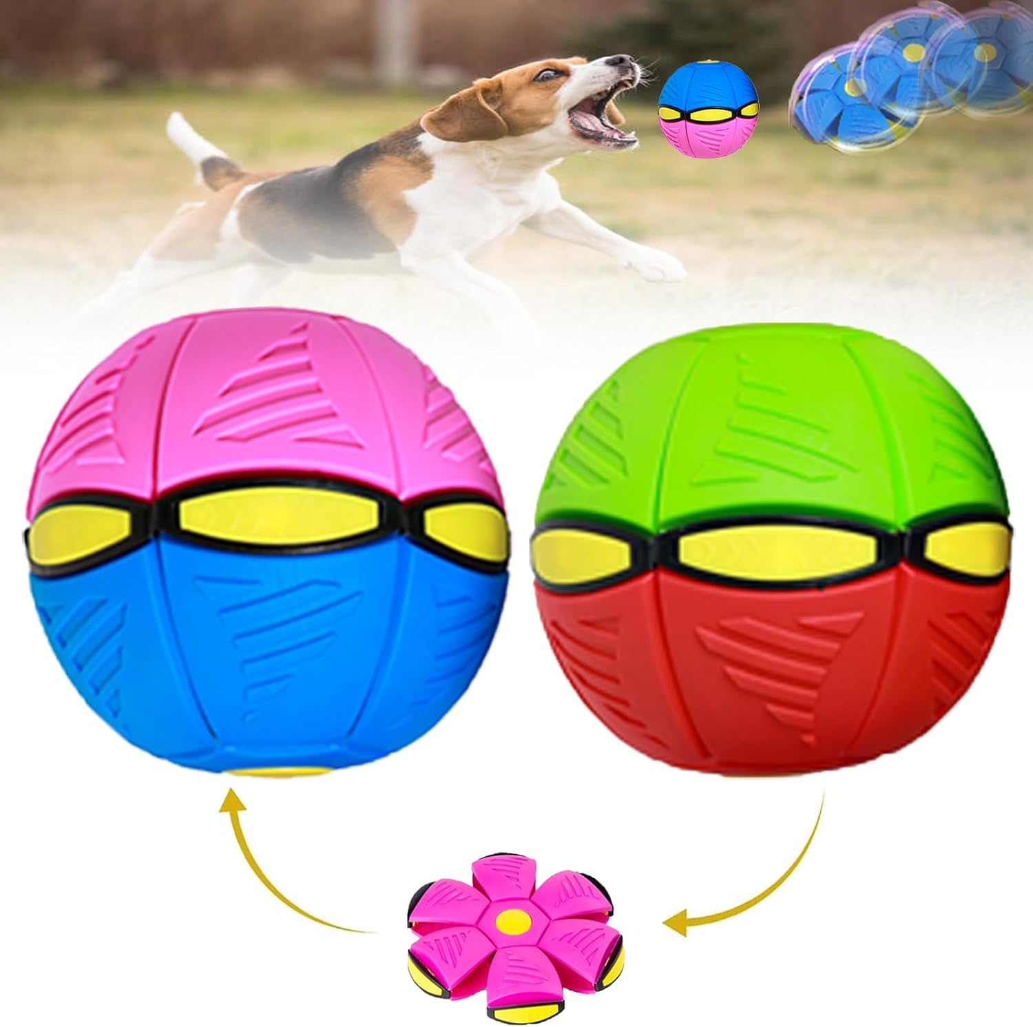 2Pcs Pet Toy Flying Saucer Ball for Dogs,Upgrade Two Color