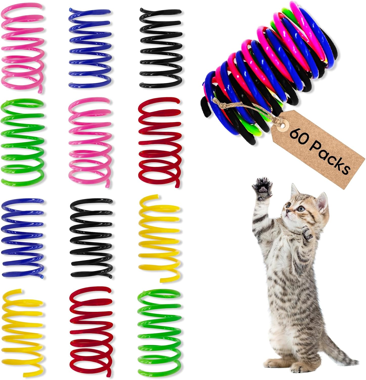 Cat Toys for Indoor Cats, 60 Pack Interactive Cat Spring Toys, 6Colors