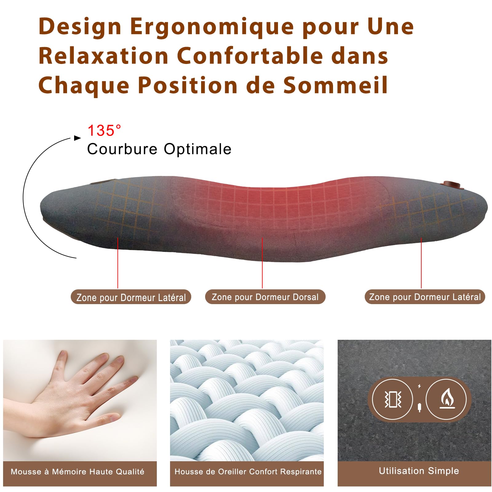 Appareil Massage 3 En 1, Masseur Lombaire Et Sciatique avec chaleur et massage par vibration, Thérapie Du Dos Triple Action avec fonction de traction Pour La Nuque, Les épaules Et Le Dos