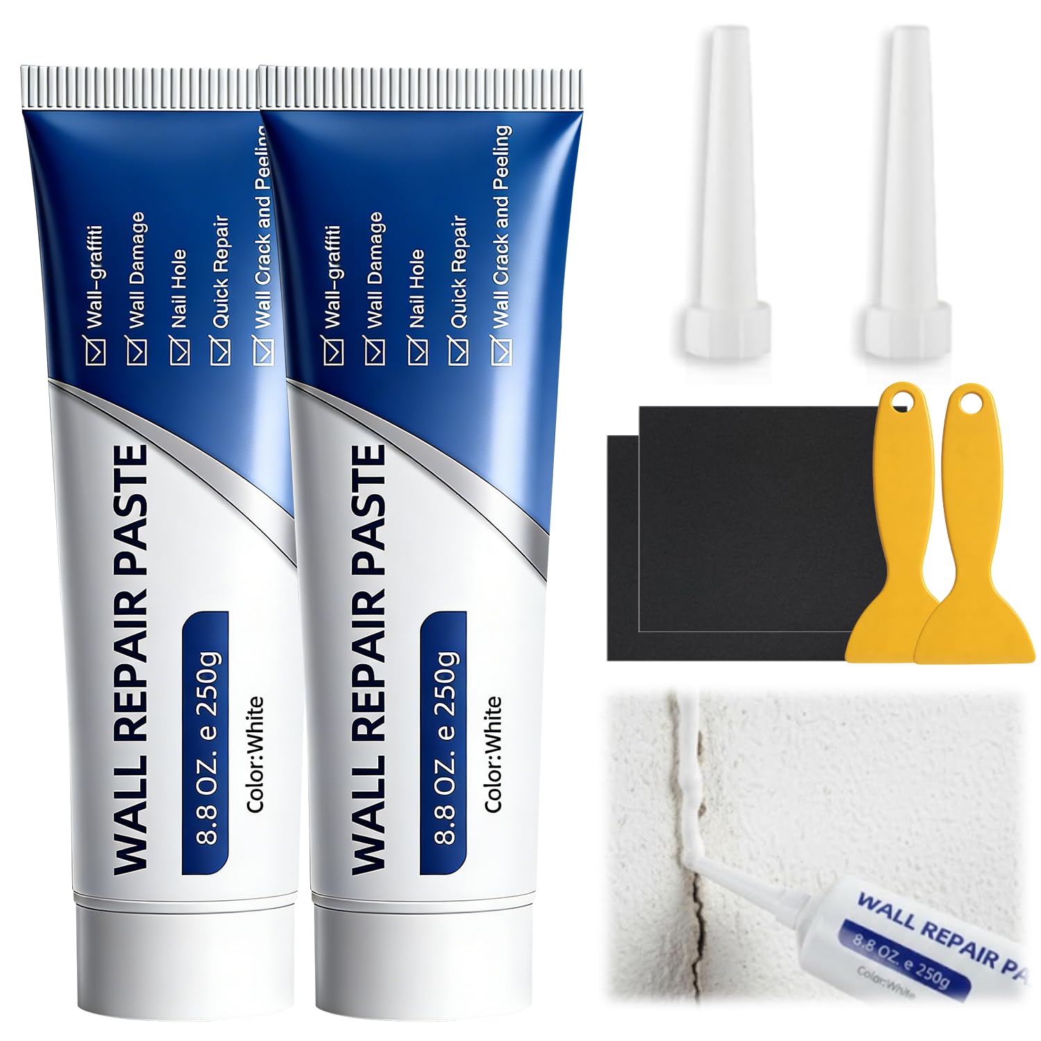 Efficient Drywall Repair Kit with Scraper, 2026 Upgrade Multi-Functional Drywall Patch Paste Repair Kit for Holes & Cracks, Quick Drying Wall Mending Agent for DIY Home Fix (2pcs)