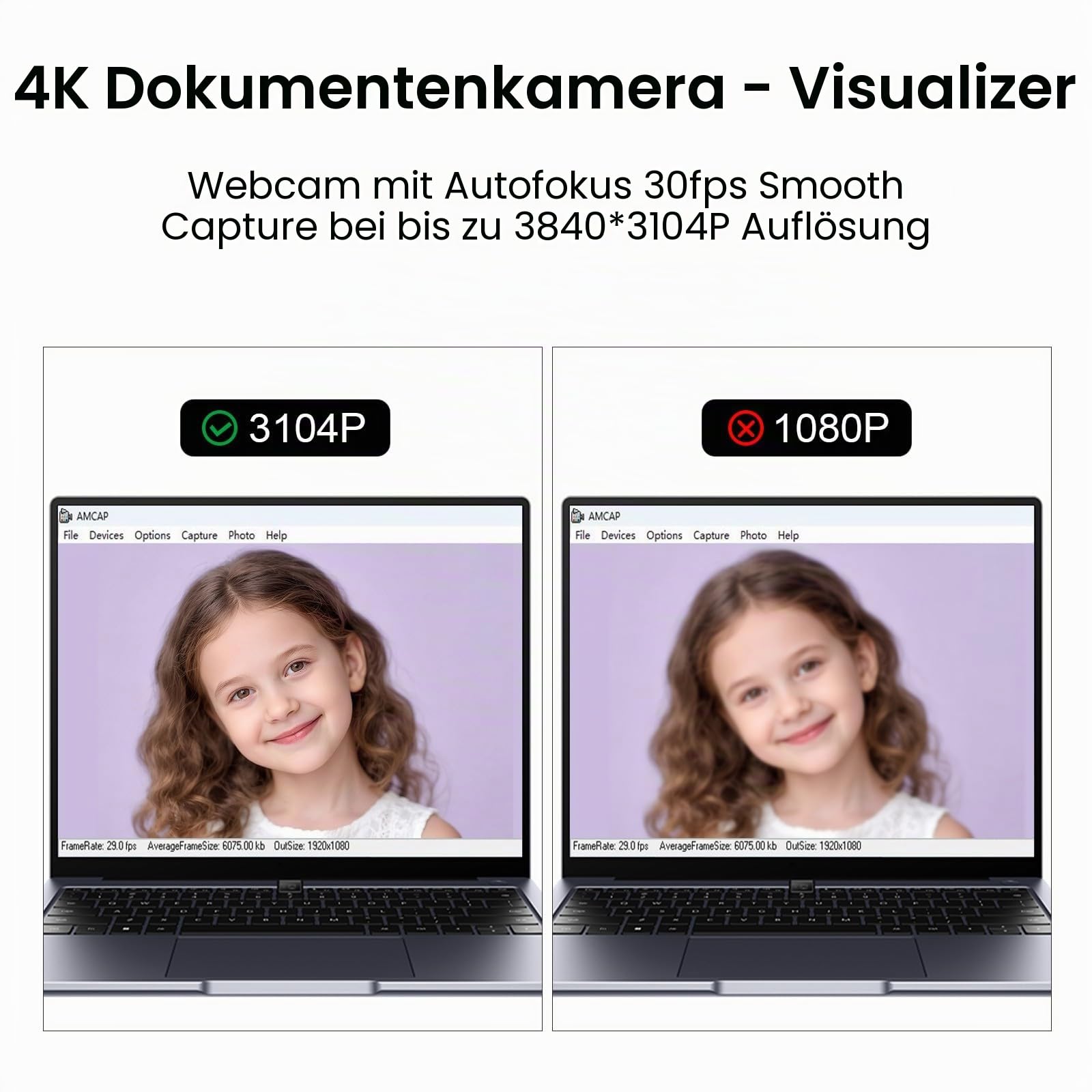 12MP Dokumentenkamera Schule, 4K Visualizer für Klassenzimmer - A3-Format, LED Licht, MIC, Drehen, Spiegeln, Mac OS, Windows - Chromebook für Fernunterricht, Webkonferenzen & Live-Demos